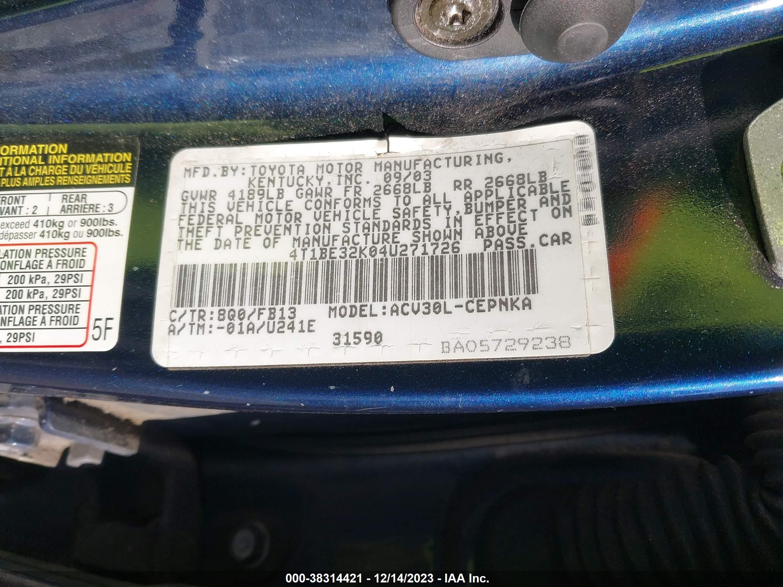 Photo 8 VIN: 4T1BE32K04U271726 - TOYOTA CAMRY 