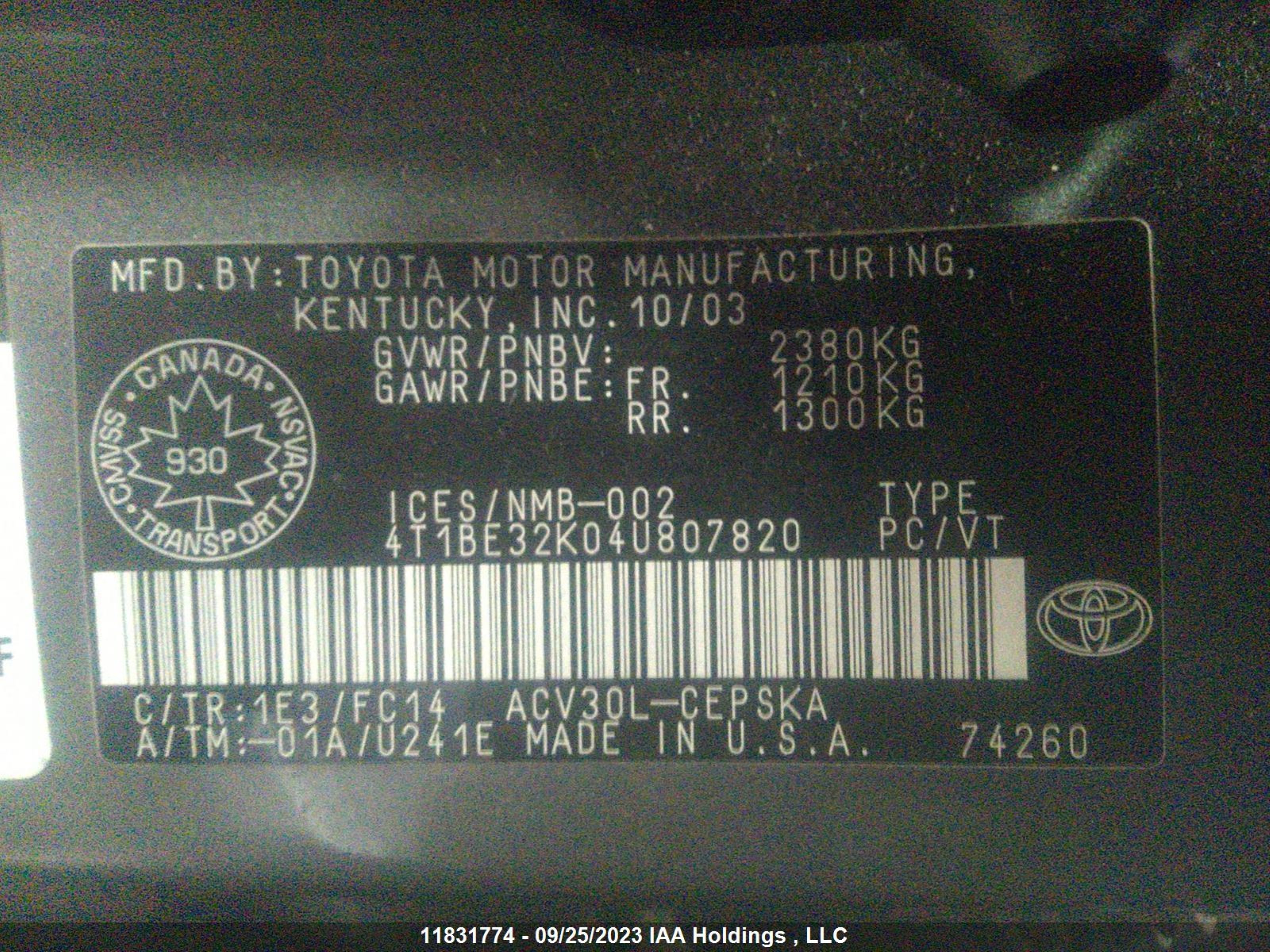 Photo 8 VIN: 4T1BE32K04U807820 - TOYOTA CAMRY 