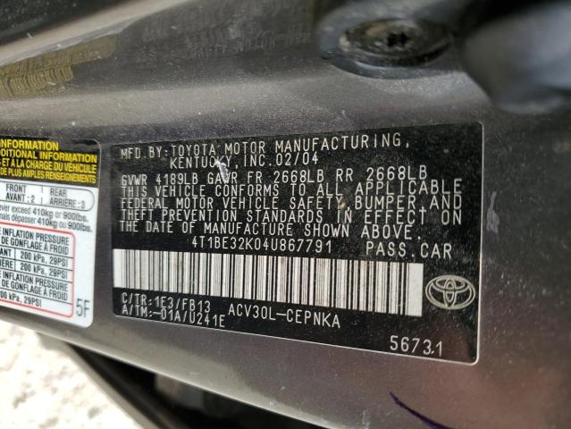 Photo 11 VIN: 4T1BE32K04U867791 - TOYOTA CAMRY LE 