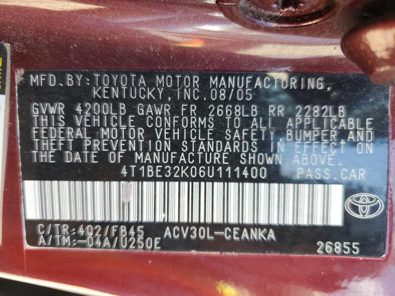 Photo 11 VIN: 4T1BE32K06U111400 - TOYOTA CAMRY 