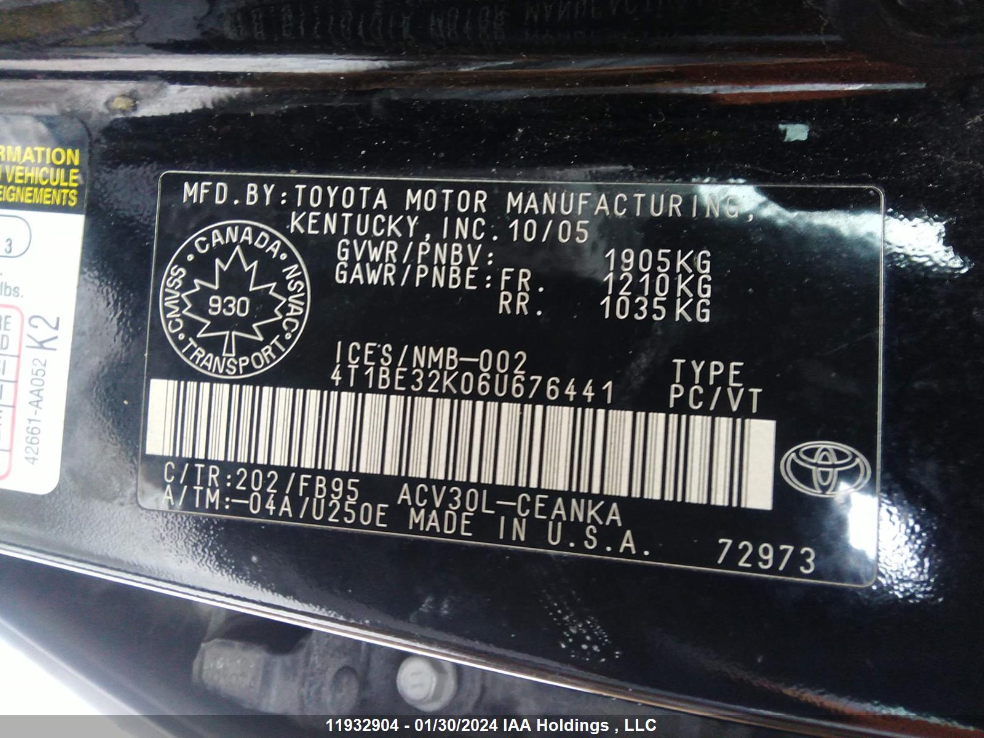 Photo 8 VIN: 4T1BE32K06U676441 - TOYOTA CAMRY 