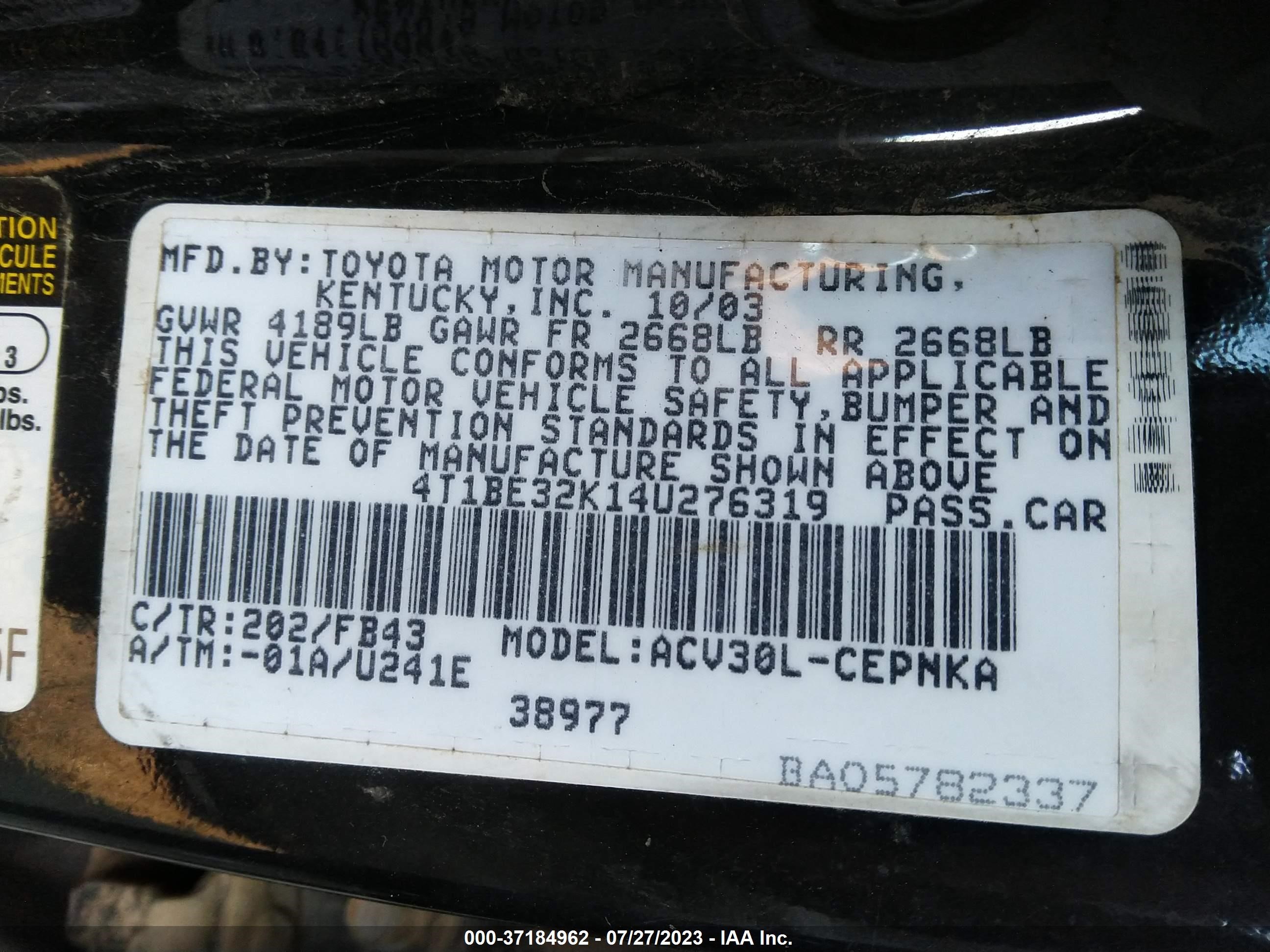 Photo 8 VIN: 4T1BE32K14U276319 - TOYOTA CAMRY 