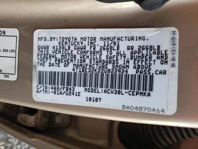 Photo 11 VIN: 4T1BE32K22U022924 - TOYOTA CAMRY LE 