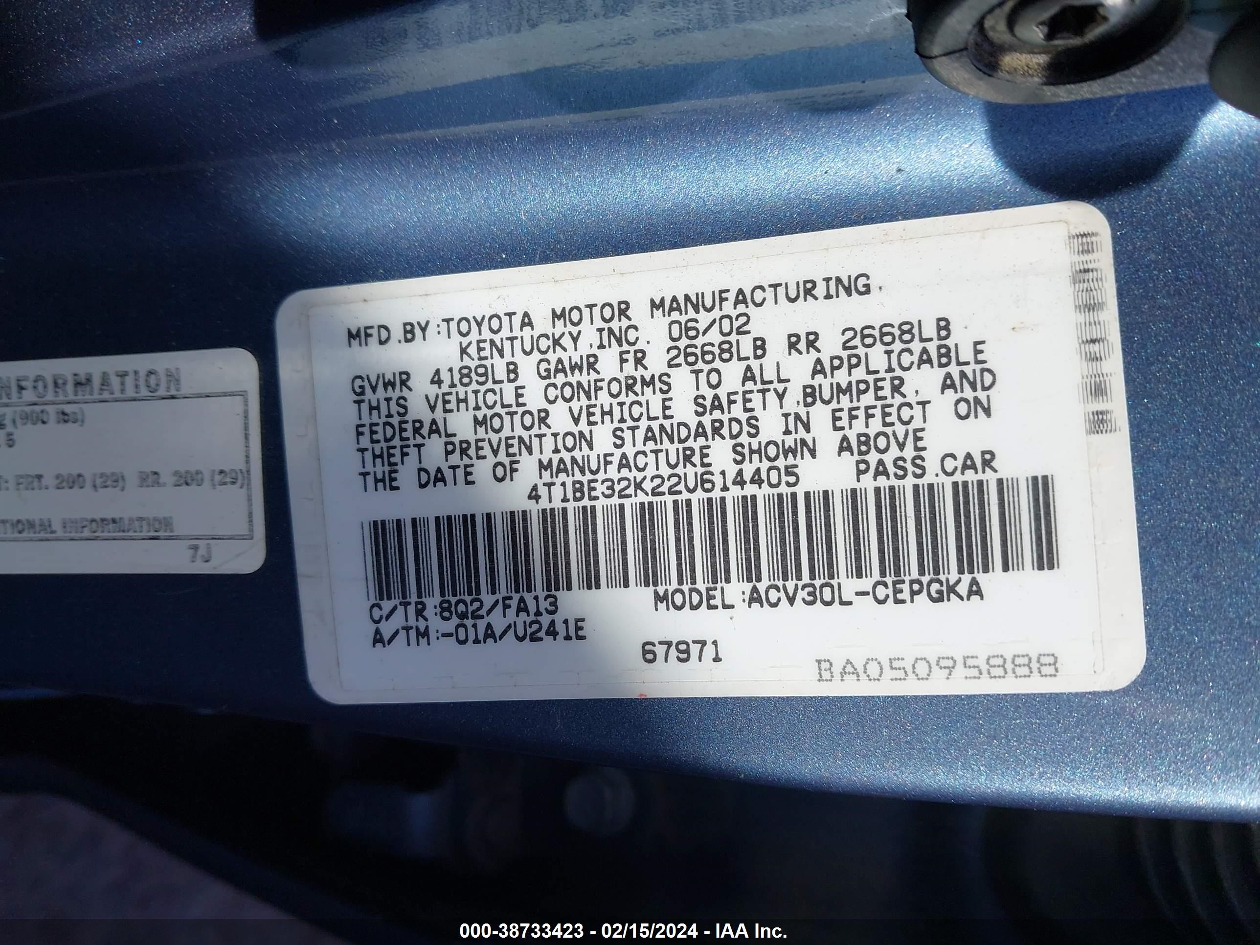 Photo 8 VIN: 4T1BE32K22U614405 - TOYOTA CAMRY 