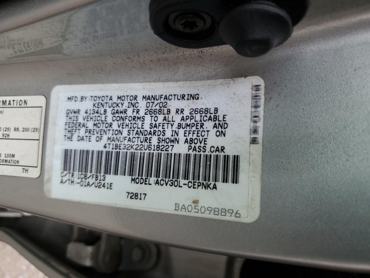 Photo 11 VIN: 4T1BE32K22U618227 - TOYOTA CAMRY 