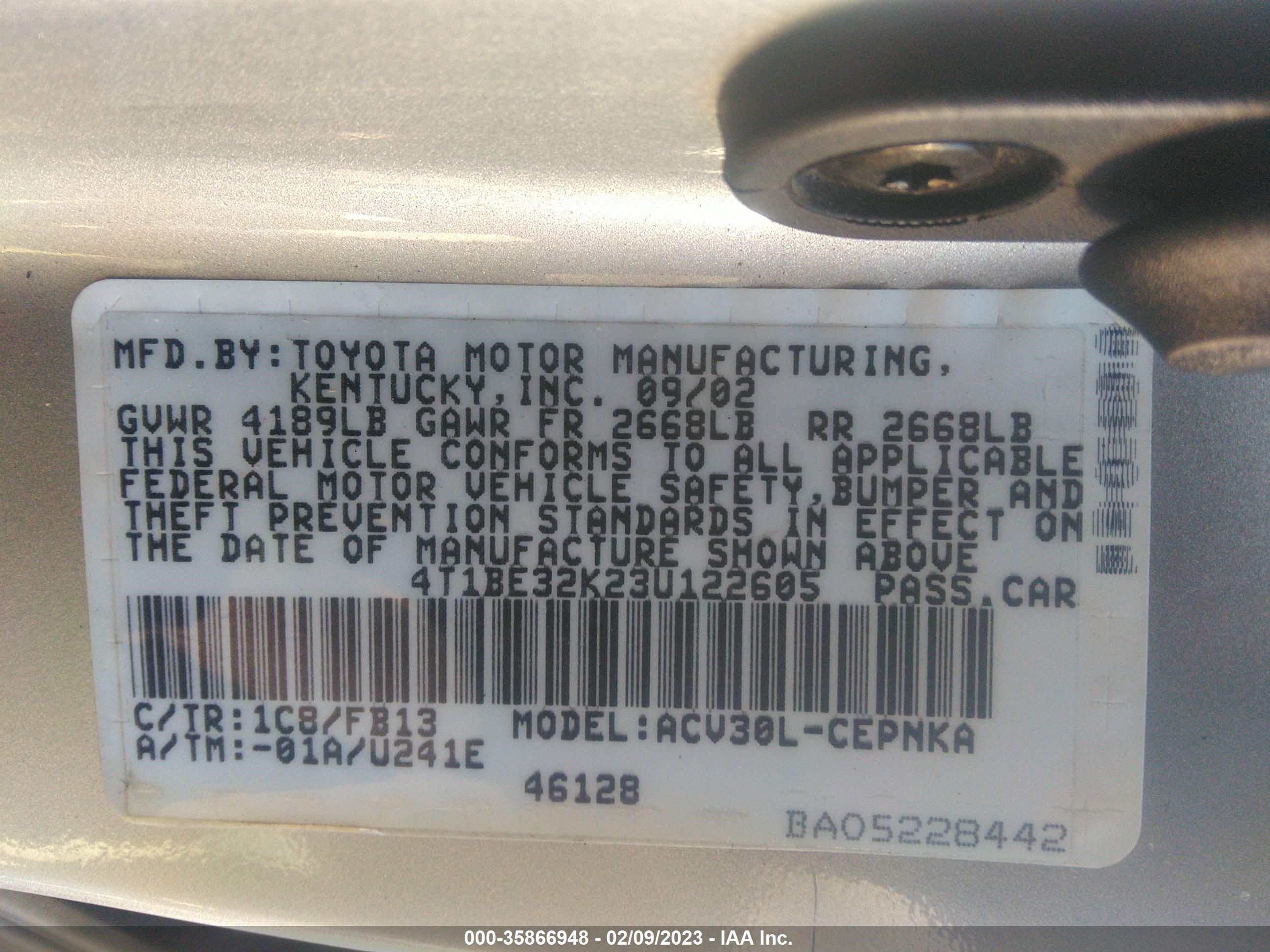 Photo 8 VIN: 4T1BE32K23U122605 - TOYOTA CAMRY 