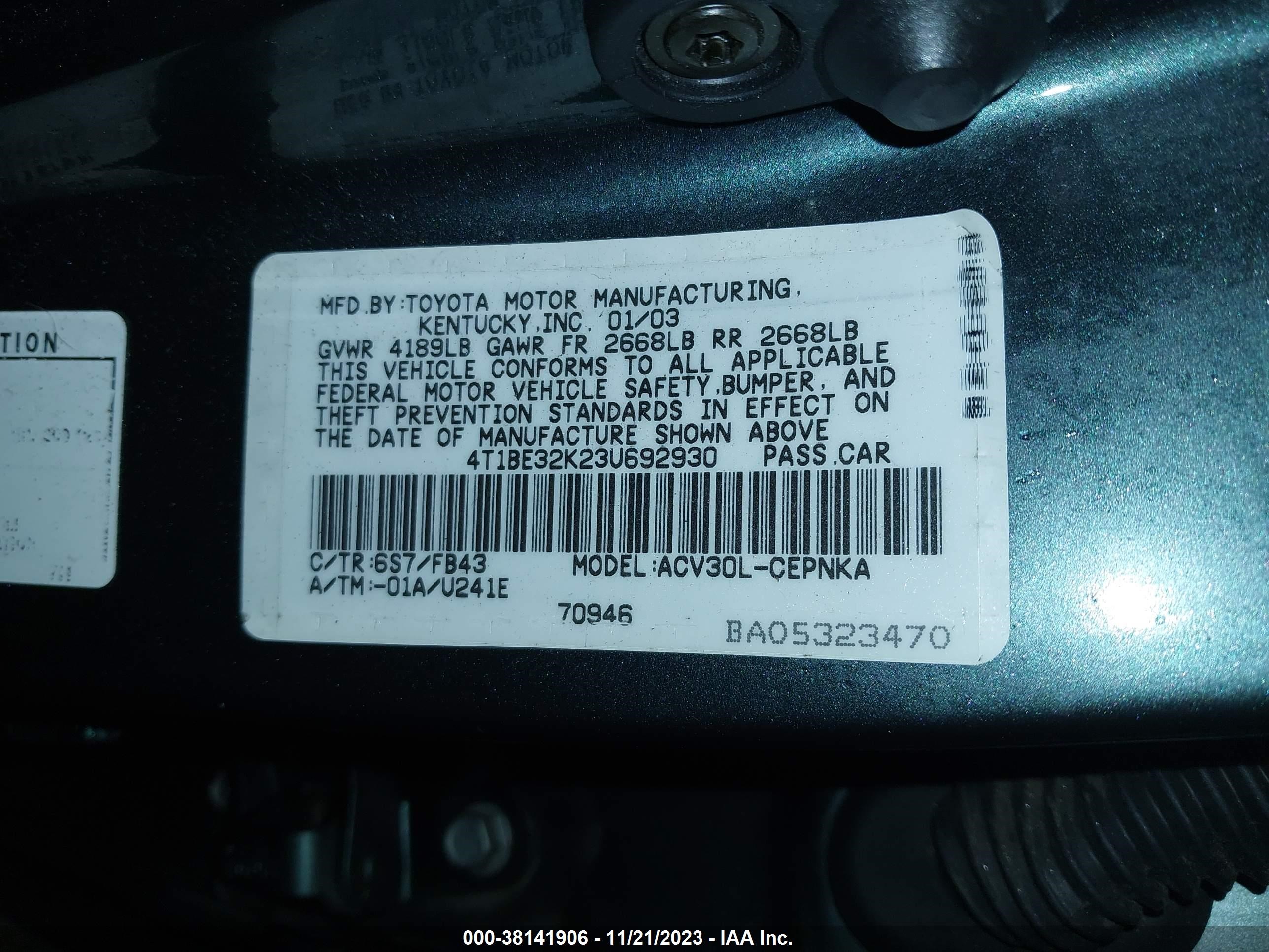 Photo 8 VIN: 4T1BE32K23U692930 - TOYOTA CAMRY 