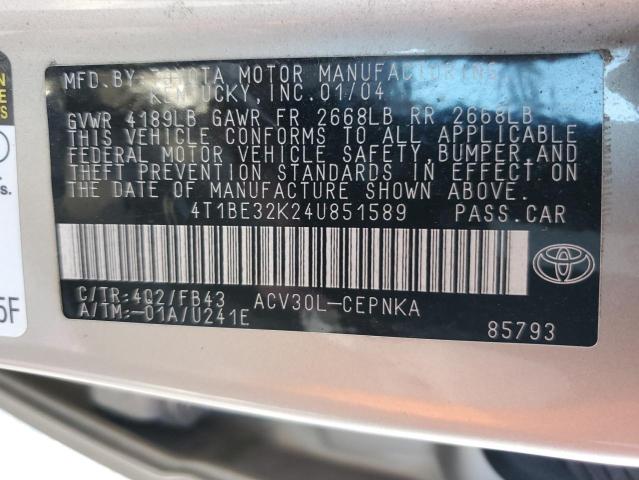 Photo 11 VIN: 4T1BE32K24U851589 - TOYOTA CAMRY 