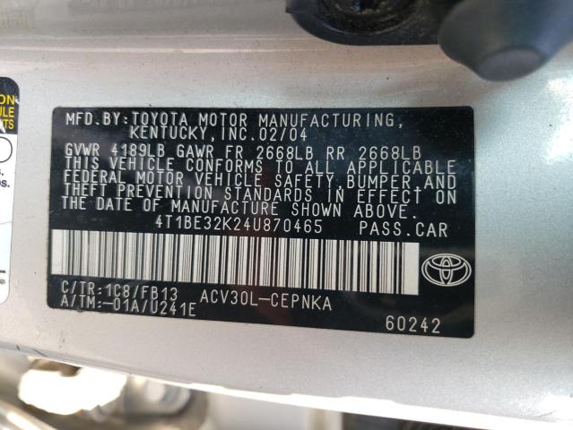 Photo 12 VIN: 4T1BE32K24U870465 - TOYOTA CAMRY LE 