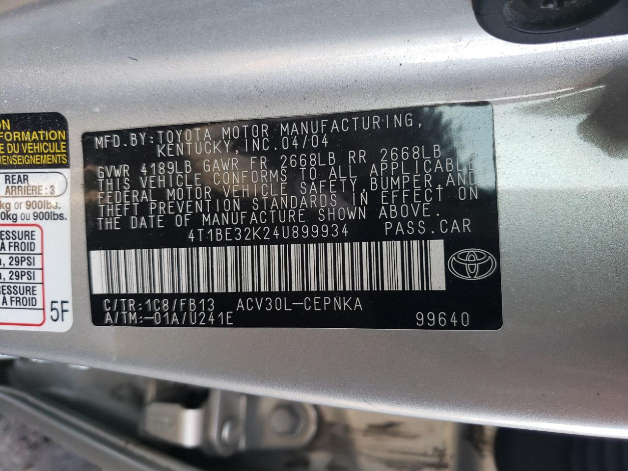 Photo 11 VIN: 4T1BE32K24U899934 - TOYOTA CAMRY 