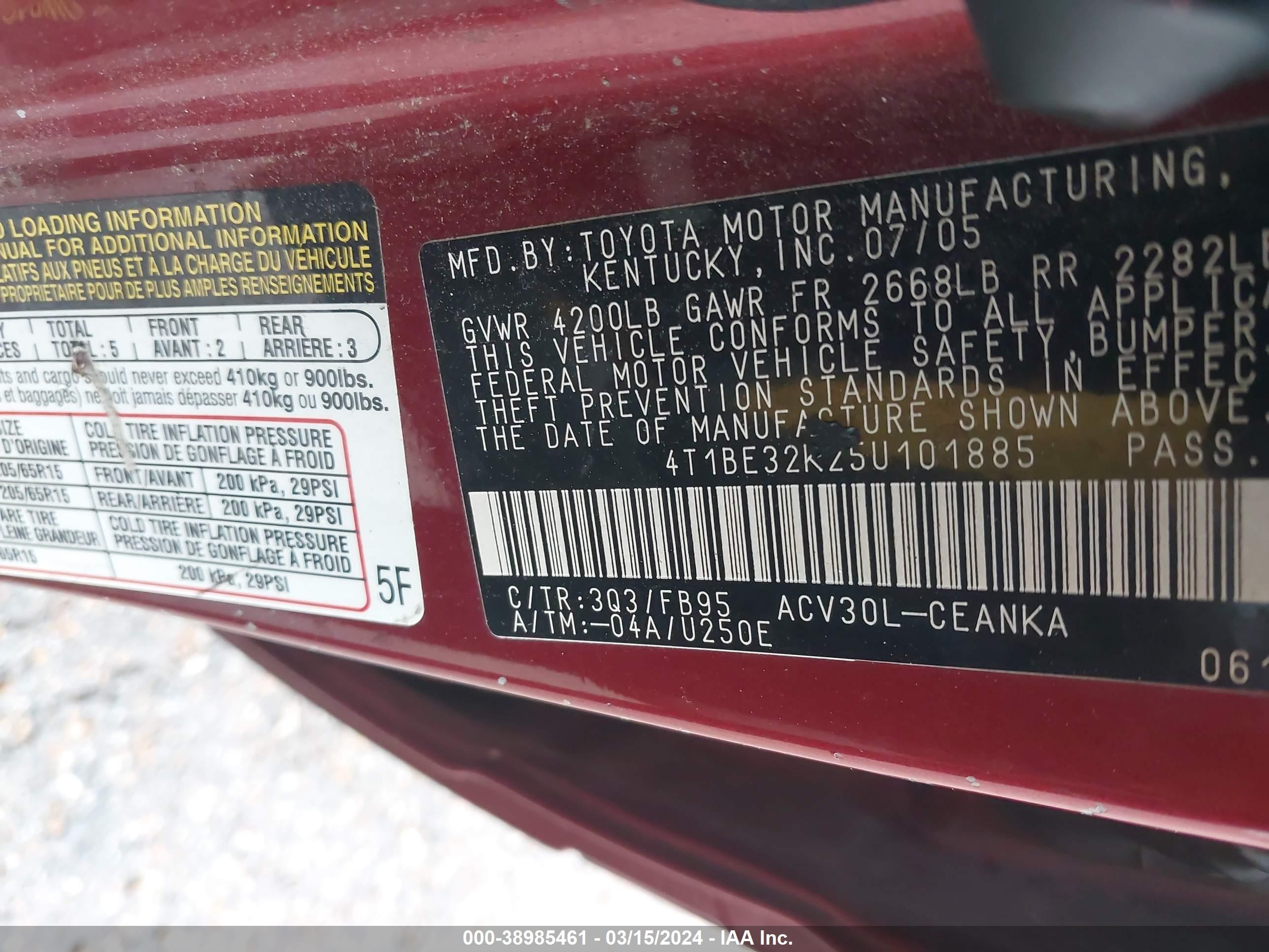 Photo 8 VIN: 4T1BE32K25U101885 - TOYOTA CAMRY 