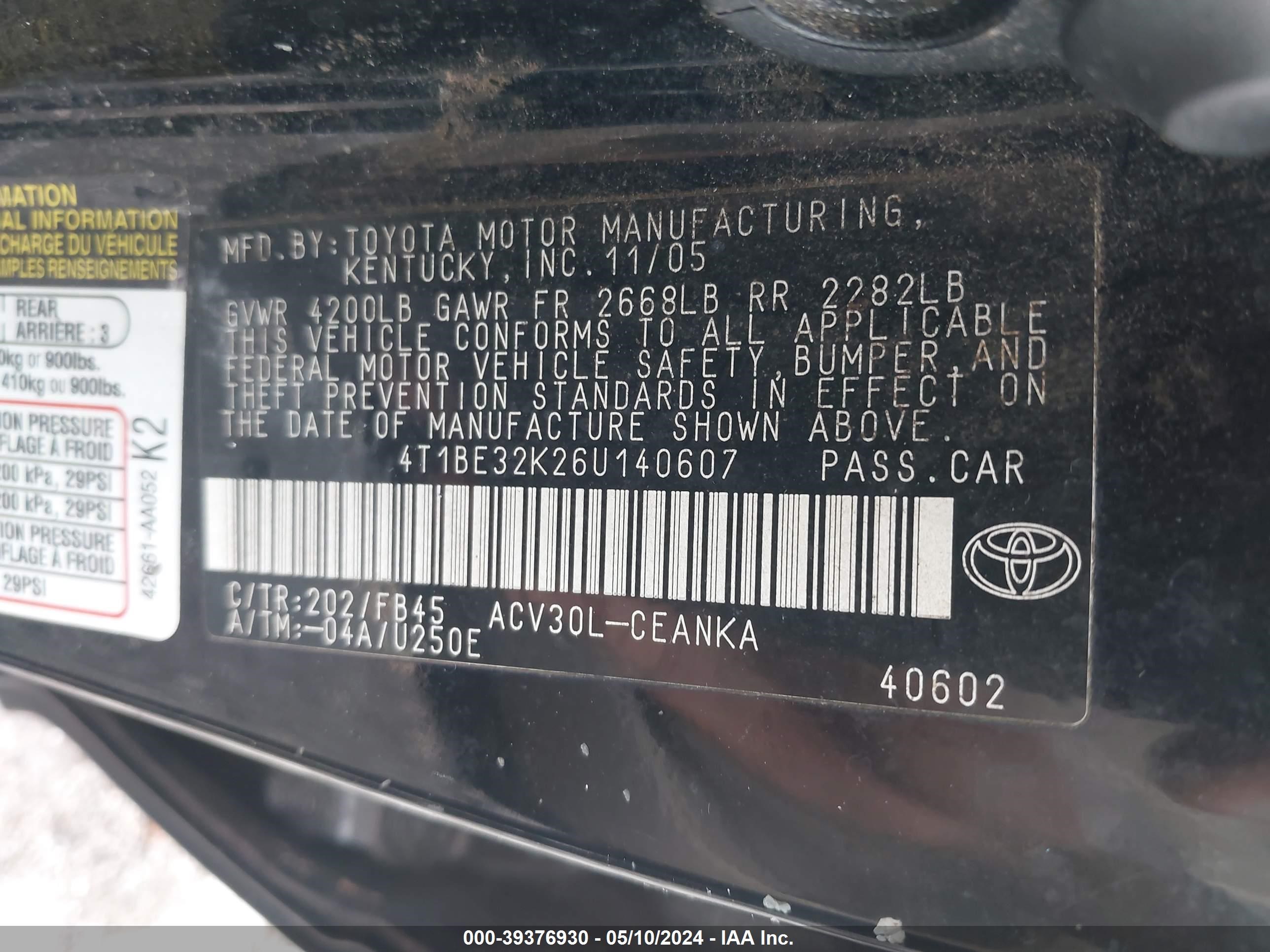 Photo 8 VIN: 4T1BE32K26U140607 - TOYOTA CAMRY 