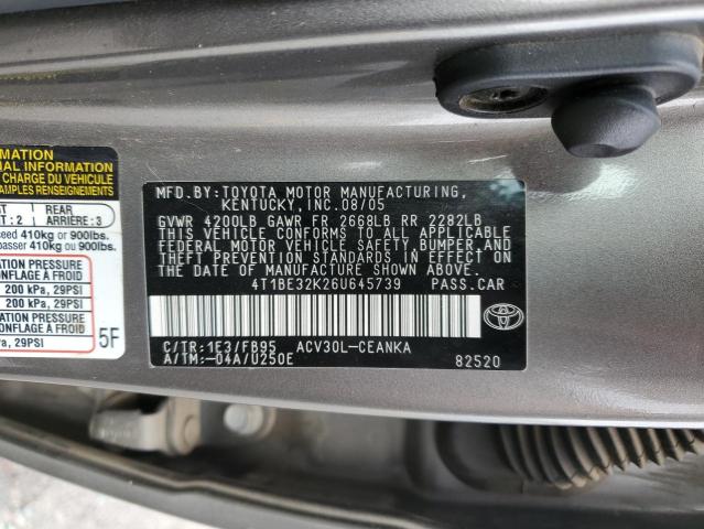 Photo 11 VIN: 4T1BE32K26U645739 - TOYOTA CAMRY LE 