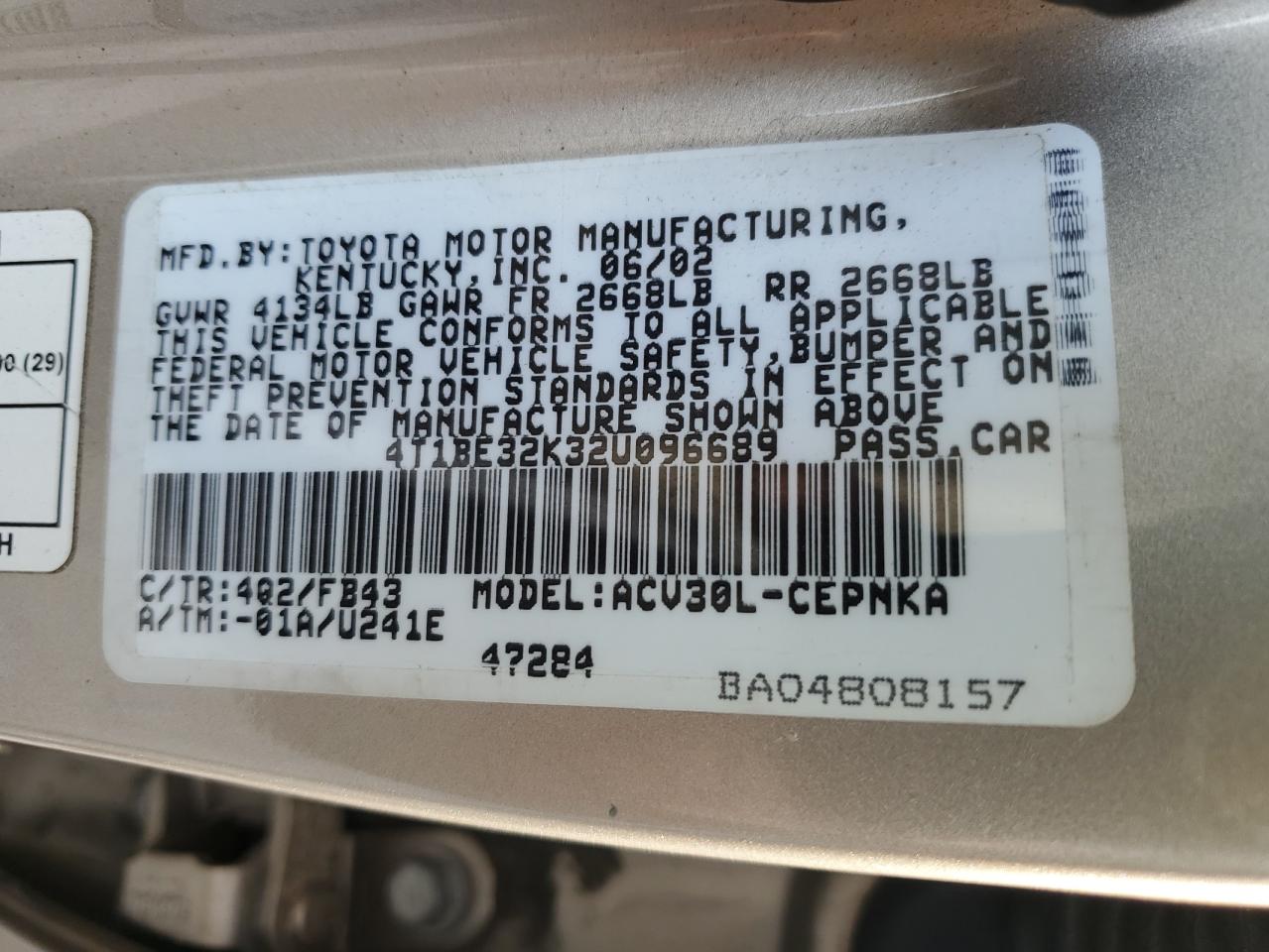 Photo 12 VIN: 4T1BE32K32U096689 - TOYOTA CAMRY 