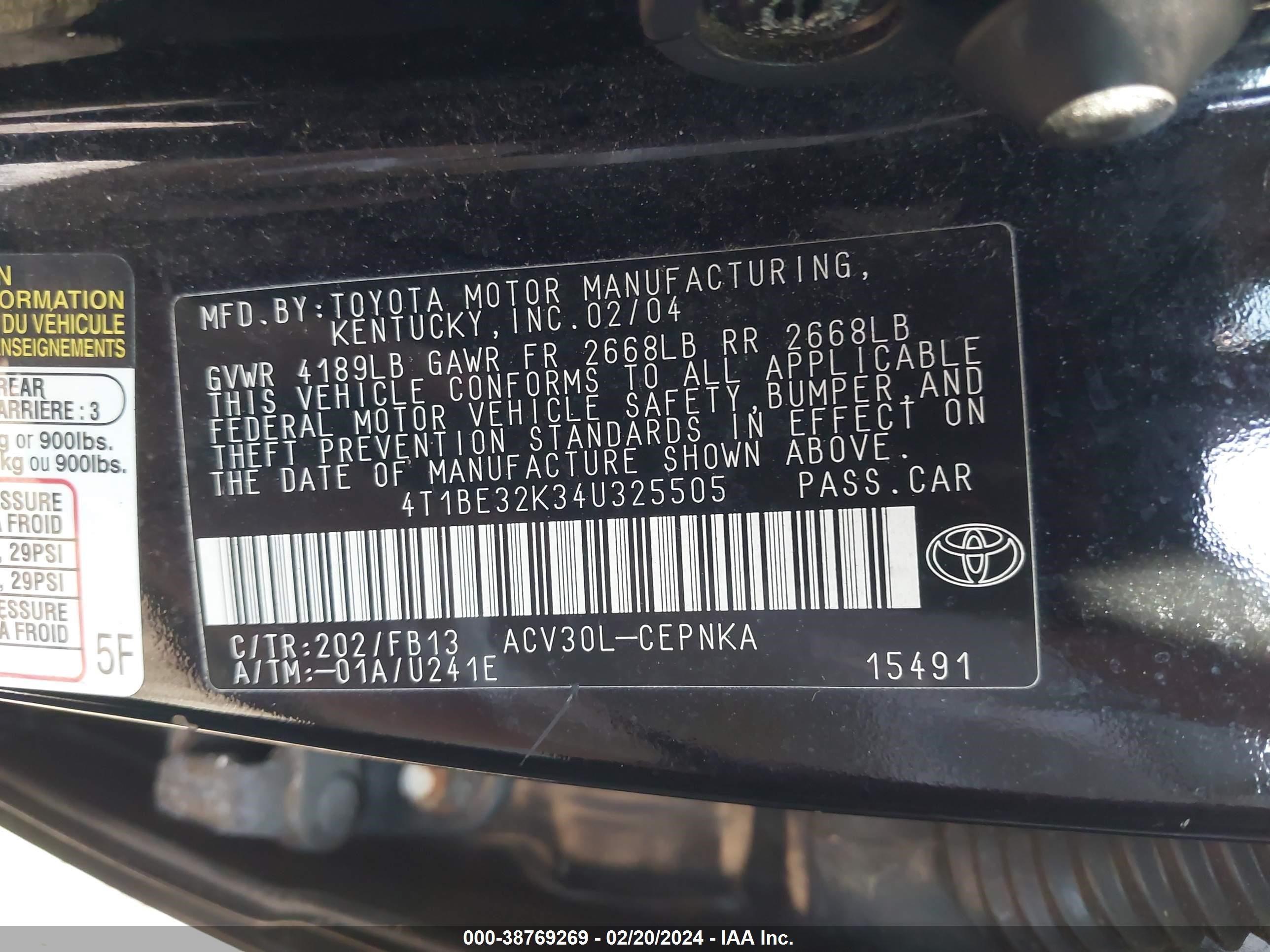 Photo 8 VIN: 4T1BE32K34U325505 - TOYOTA CAMRY 