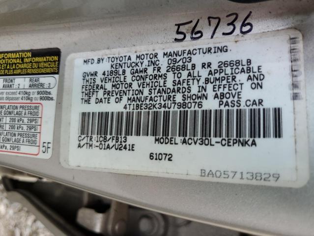 Photo 11 VIN: 4T1BE32K34U798076 - TOYOTA CAMRY LE 