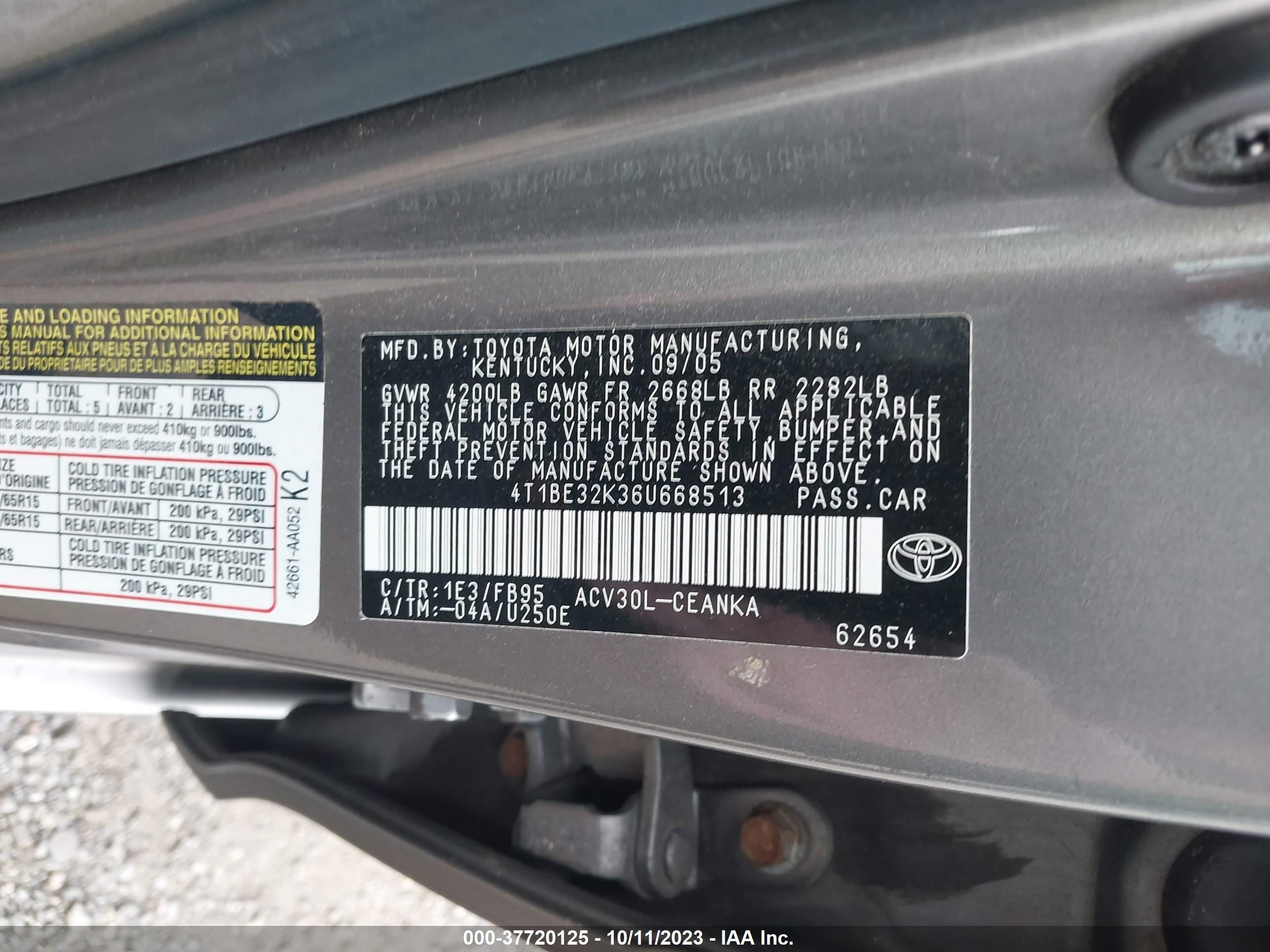 Photo 8 VIN: 4T1BE32K36U668513 - TOYOTA CAMRY 