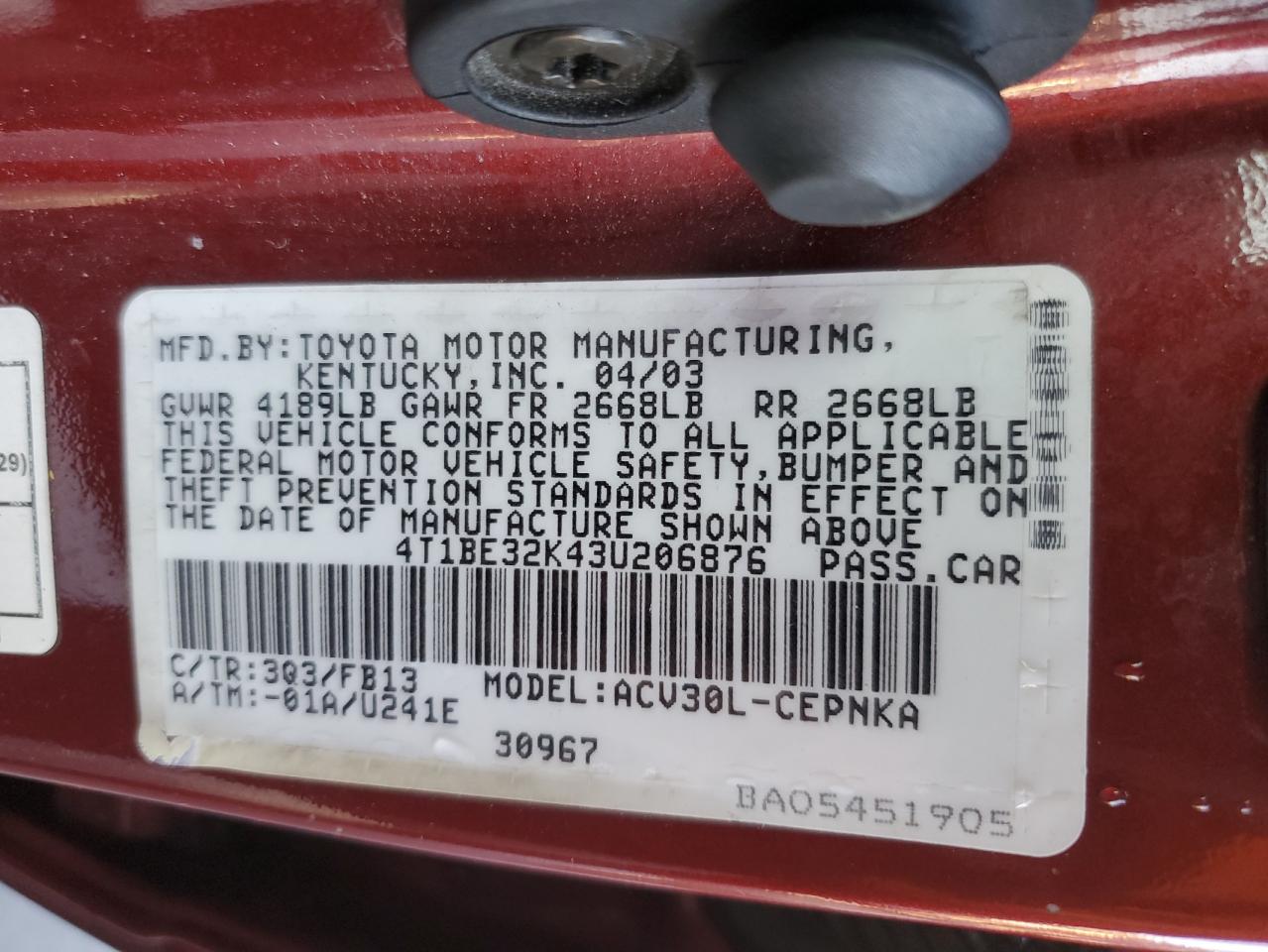 Photo 11 VIN: 4T1BE32K43U206876 - TOYOTA CAMRY 