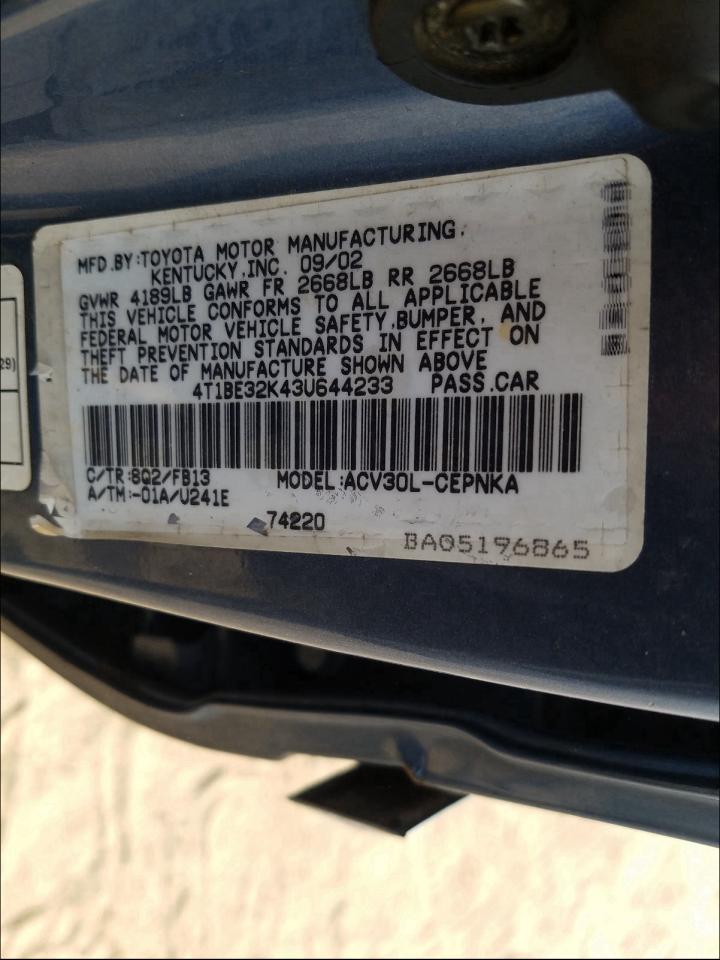 Photo 9 VIN: 4T1BE32K43U644233 - TOYOTA CAMRY LE 