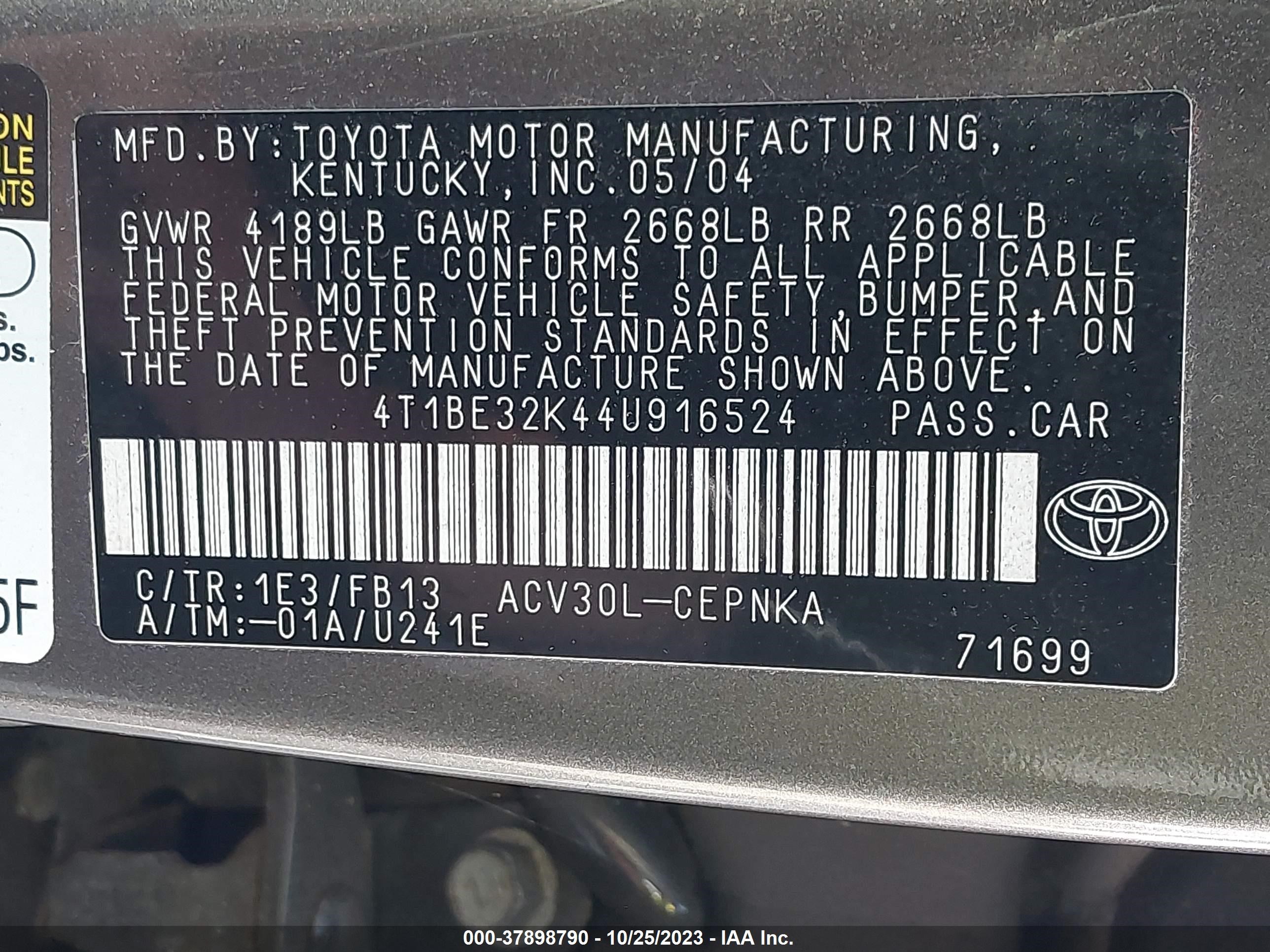 Photo 8 VIN: 4T1BE32K44U916524 - TOYOTA CAMRY 