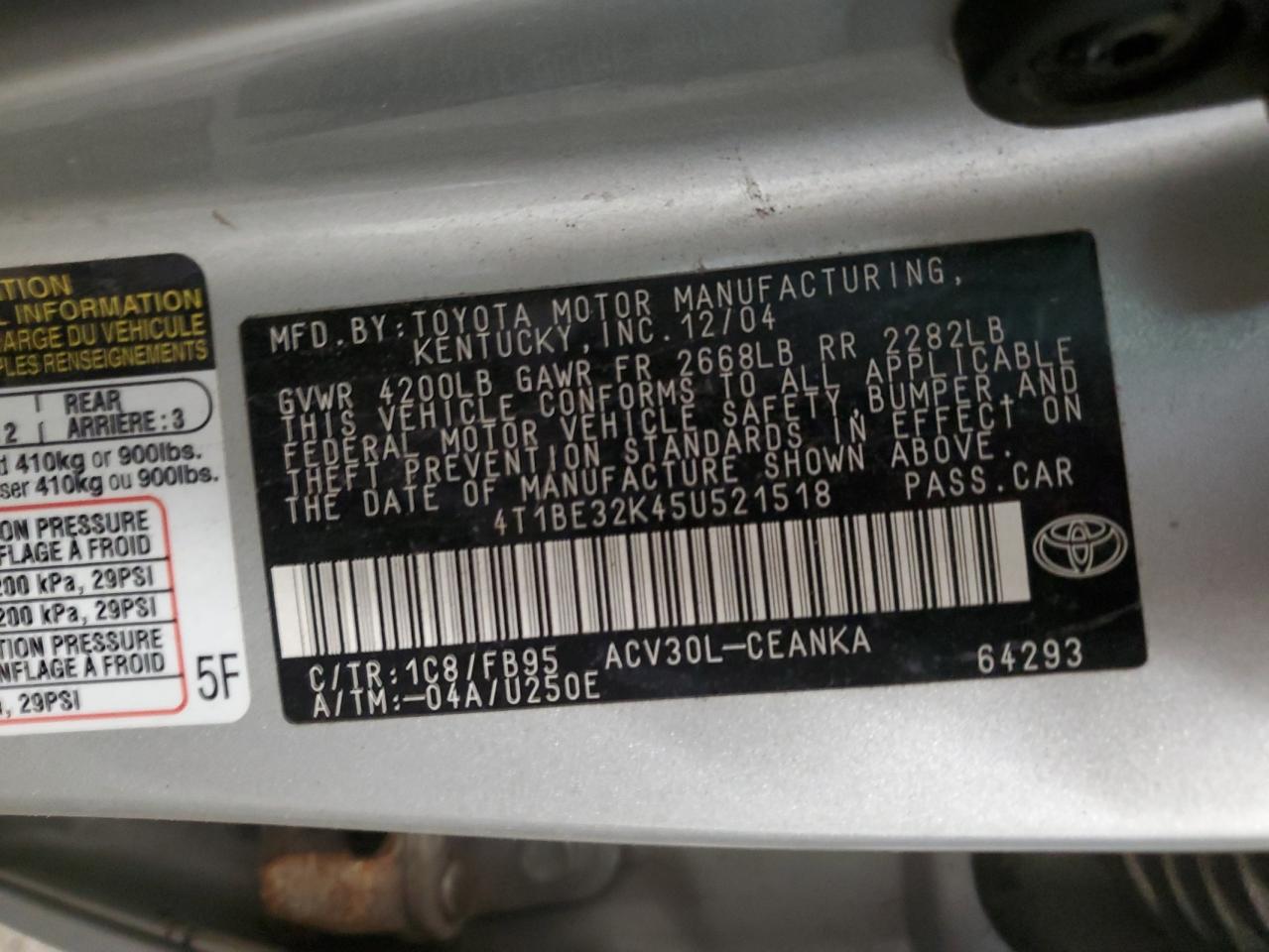 Photo 11 VIN: 4T1BE32K45U521518 - TOYOTA CAMRY 