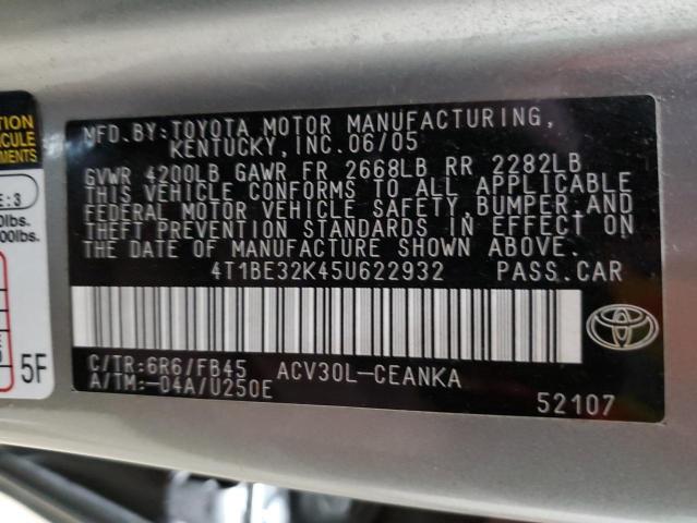 Photo 12 VIN: 4T1BE32K45U622932 - TOYOTA CAMRY LE 