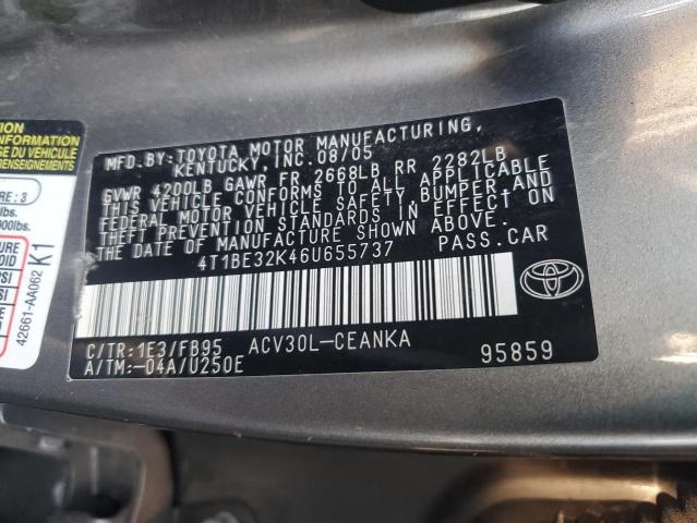 Photo 11 VIN: 4T1BE32K46U655737 - TOYOTA CAMRY 