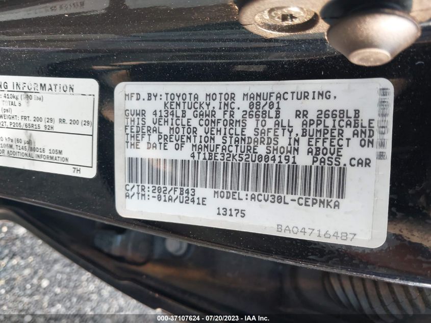 Photo 8 VIN: 4T1BE32K52U004191 - TOYOTA CAMRY 