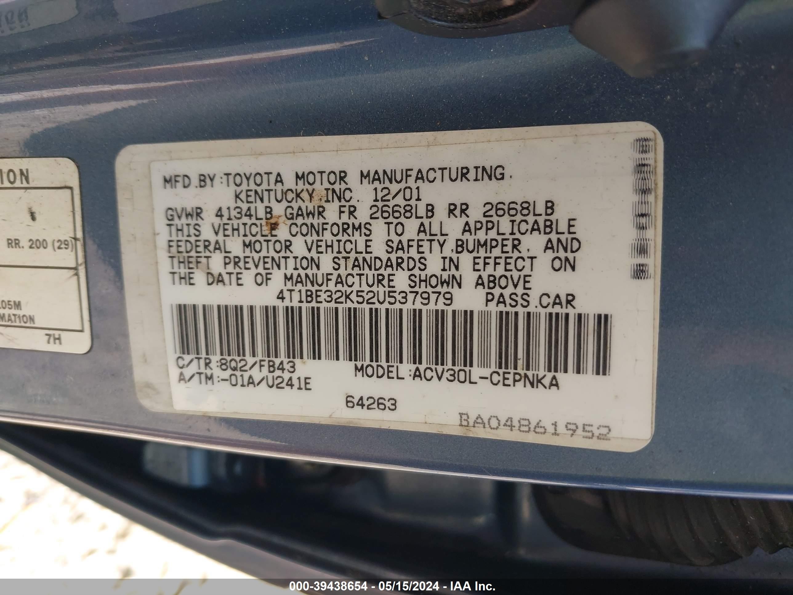 Photo 8 VIN: 4T1BE32K52U537979 - TOYOTA CAMRY 