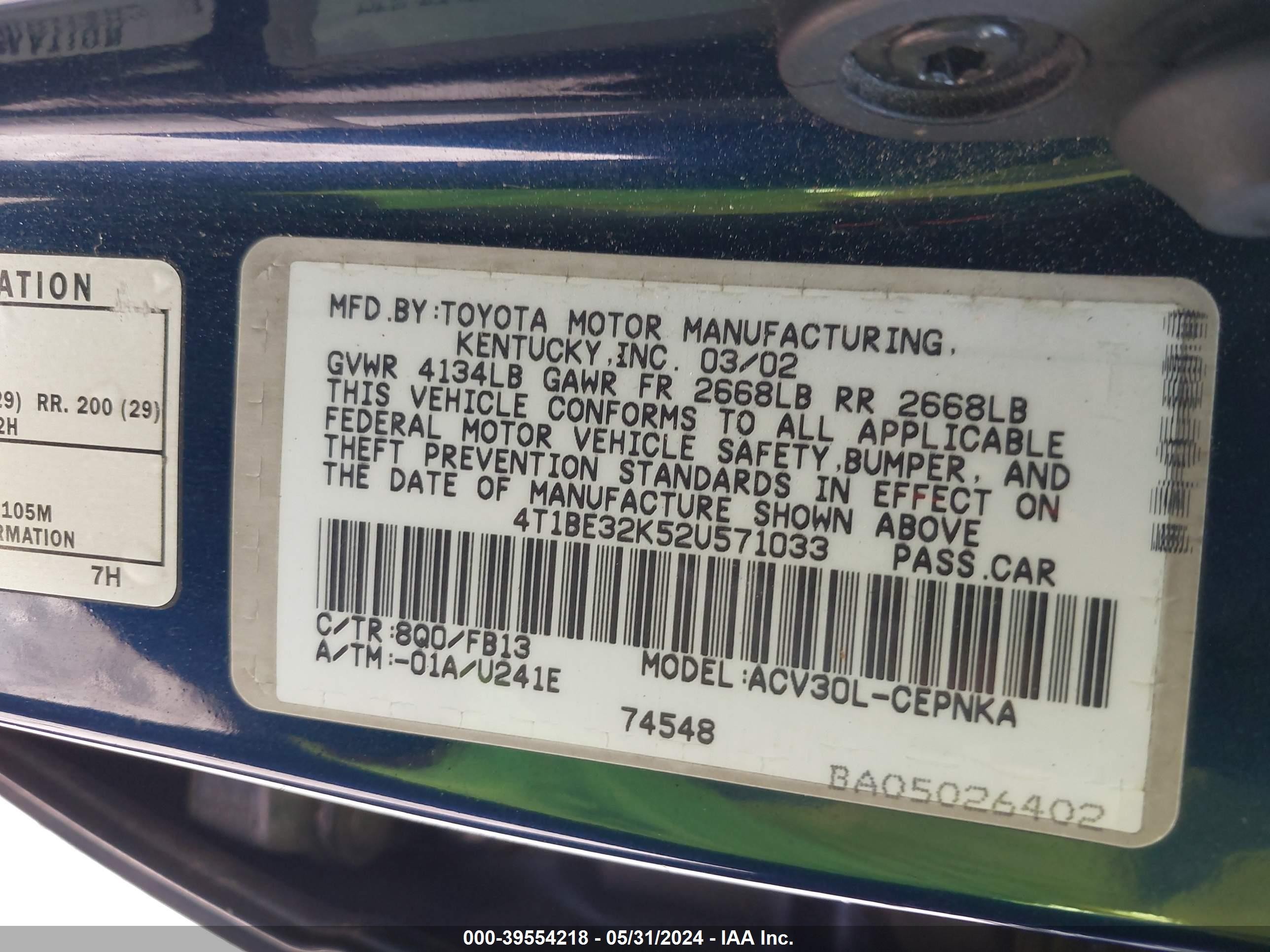 Photo 8 VIN: 4T1BE32K52U571033 - TOYOTA CAMRY 