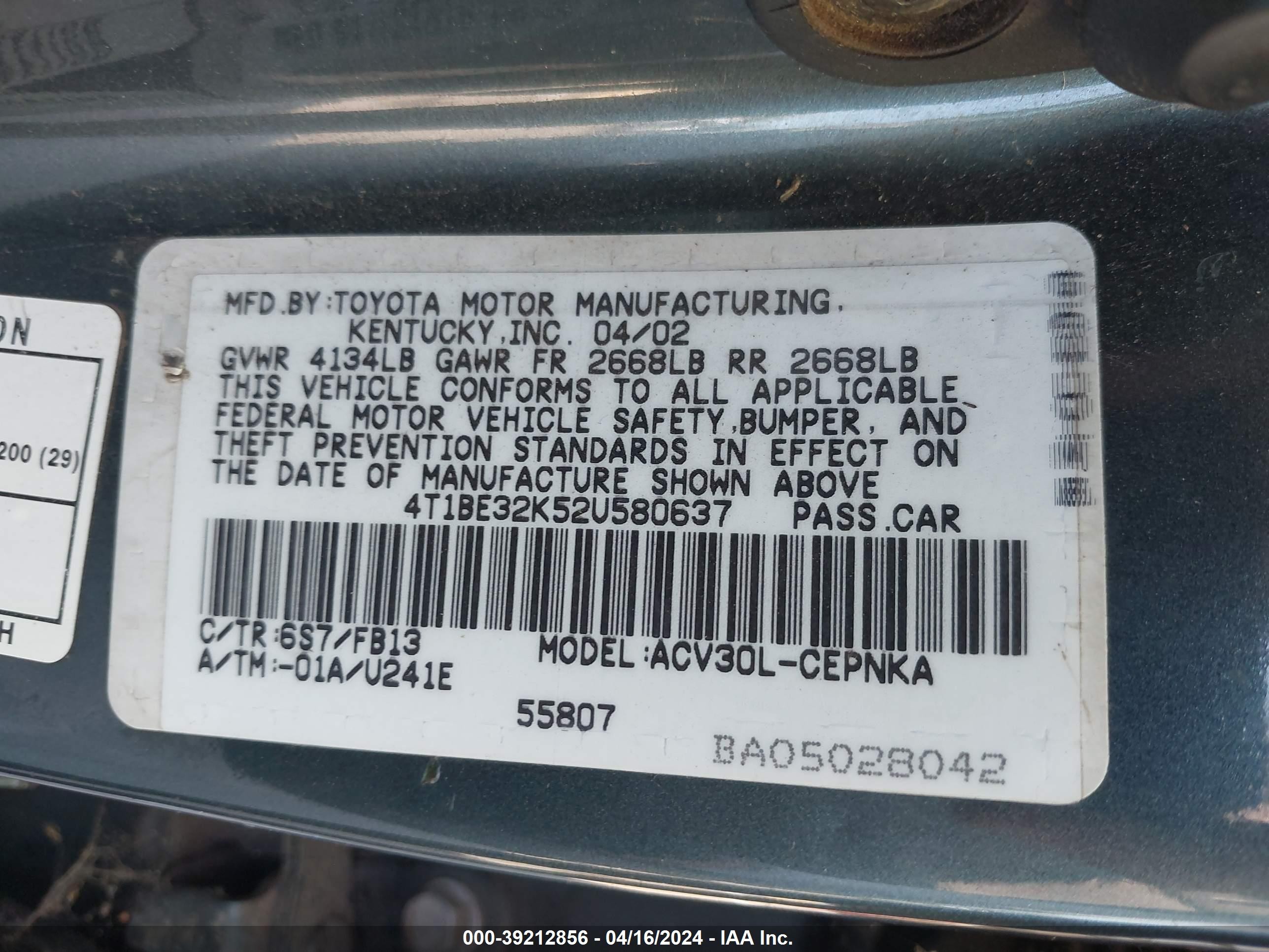 Photo 8 VIN: 4T1BE32K52U580637 - TOYOTA CAMRY 