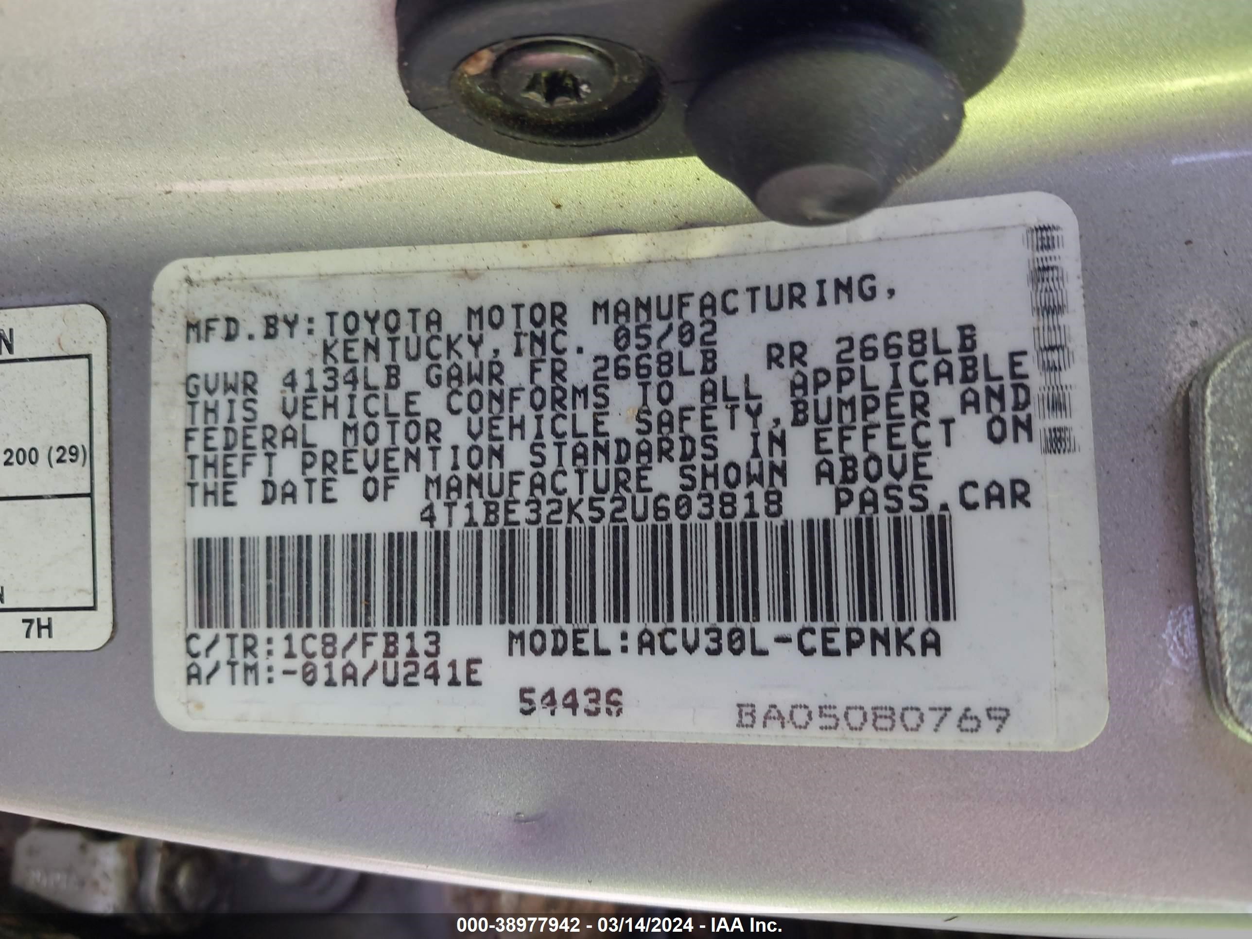 Photo 8 VIN: 4T1BE32K52U603818 - TOYOTA CAMRY 