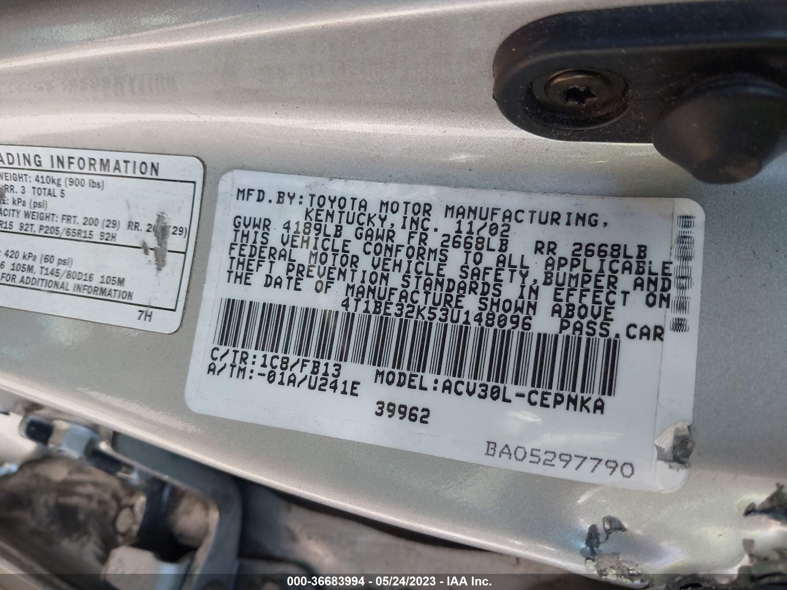 Photo 8 VIN: 4T1BE32K53U148096 - TOYOTA CAMRY 