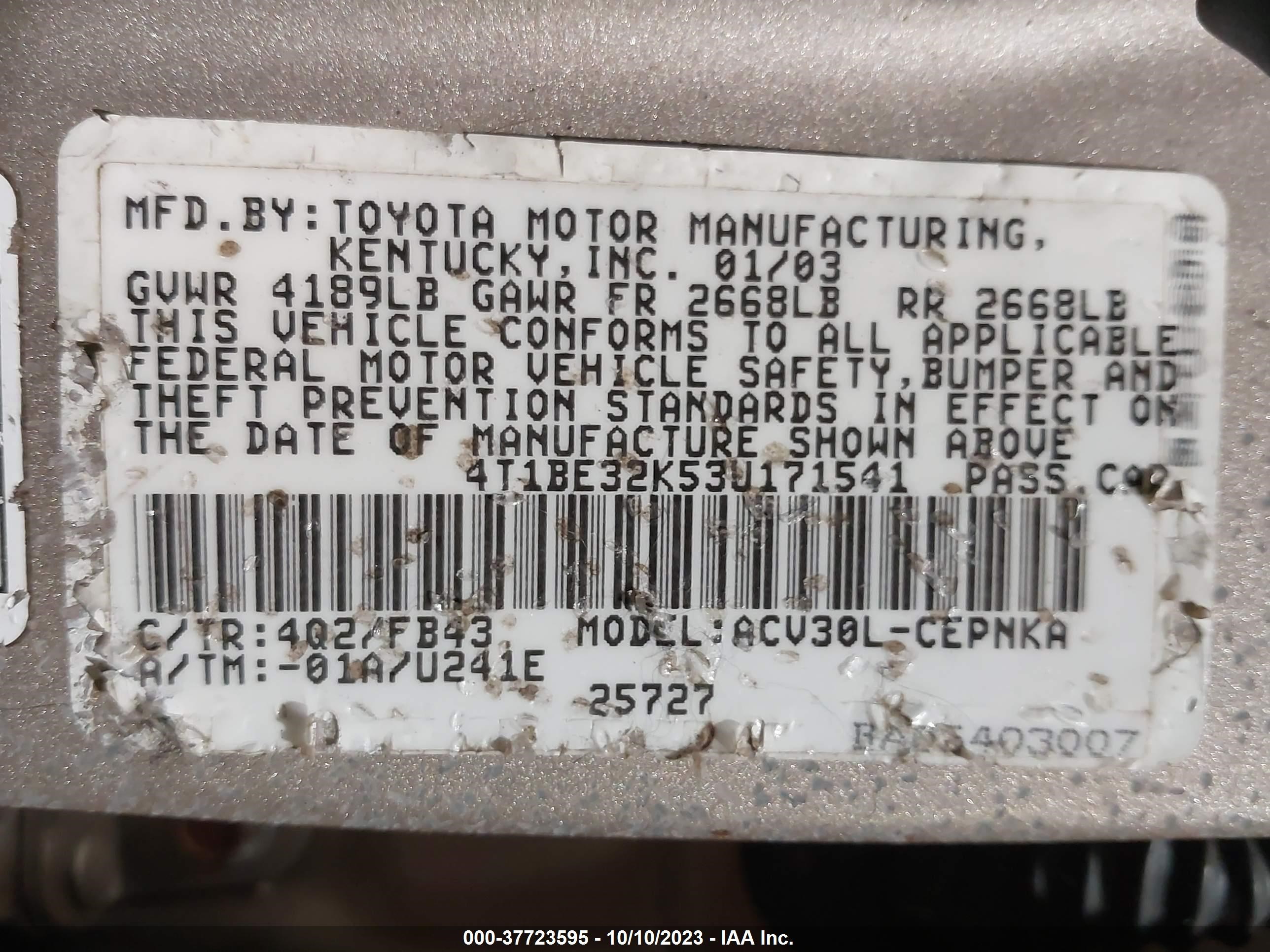 Photo 8 VIN: 4T1BE32K53U171541 - TOYOTA CAMRY 