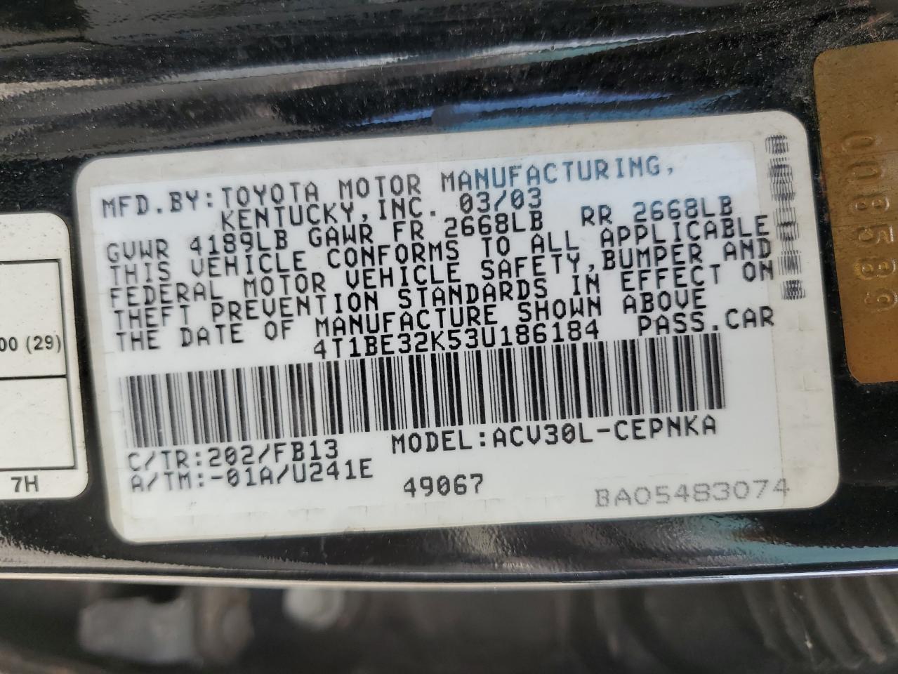 Photo 11 VIN: 4T1BE32K53U186184 - TOYOTA CAMRY 