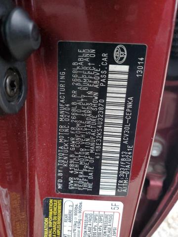 Photo 11 VIN: 4T1BE32K54U323870 - TOYOTA CAMRY LE 