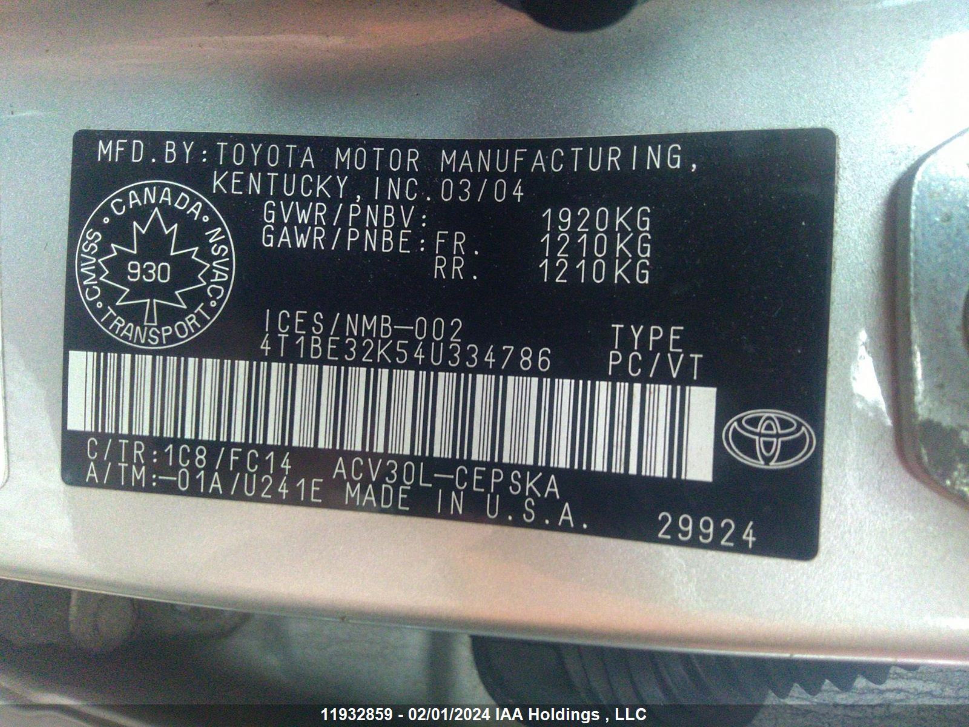 Photo 8 VIN: 4T1BE32K54U334786 - TOYOTA CAMRY 