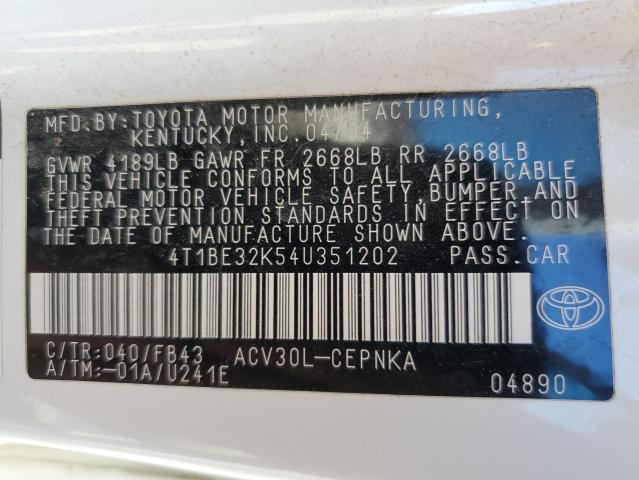 Photo 12 VIN: 4T1BE32K54U351202 - TOYOTA CAMRY 