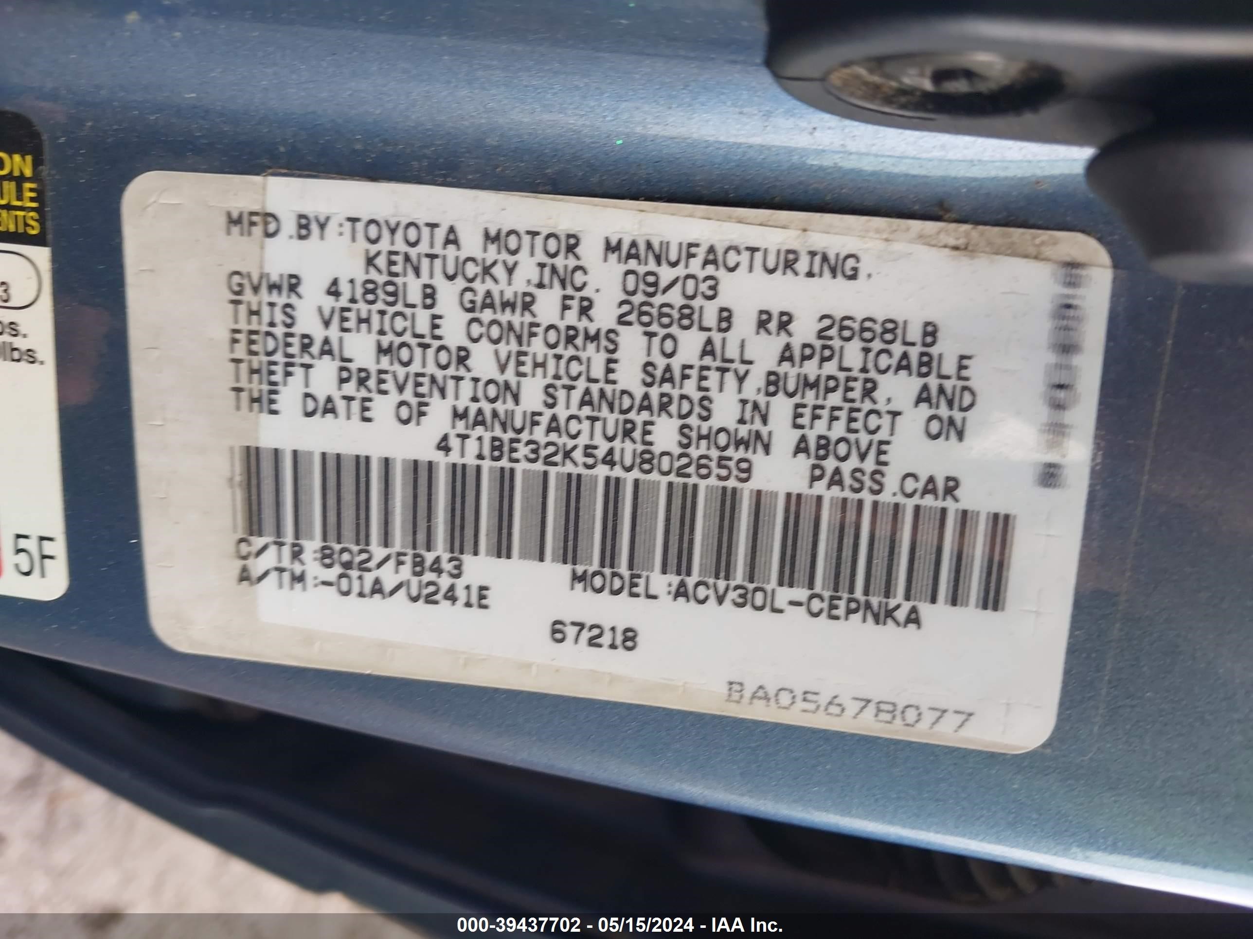 Photo 8 VIN: 4T1BE32K54U802659 - TOYOTA CAMRY 