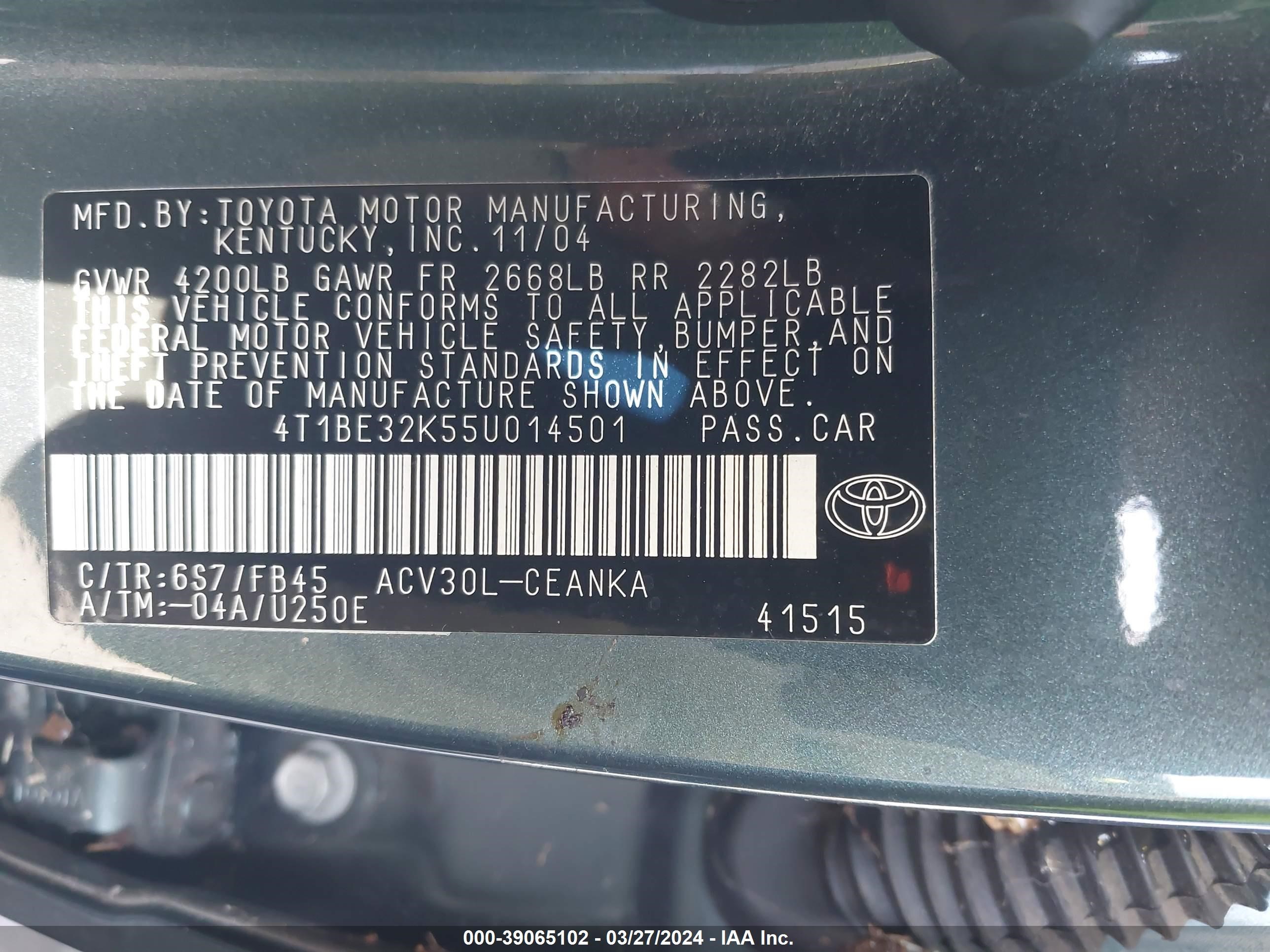 Photo 8 VIN: 4T1BE32K55U014501 - TOYOTA CAMRY 