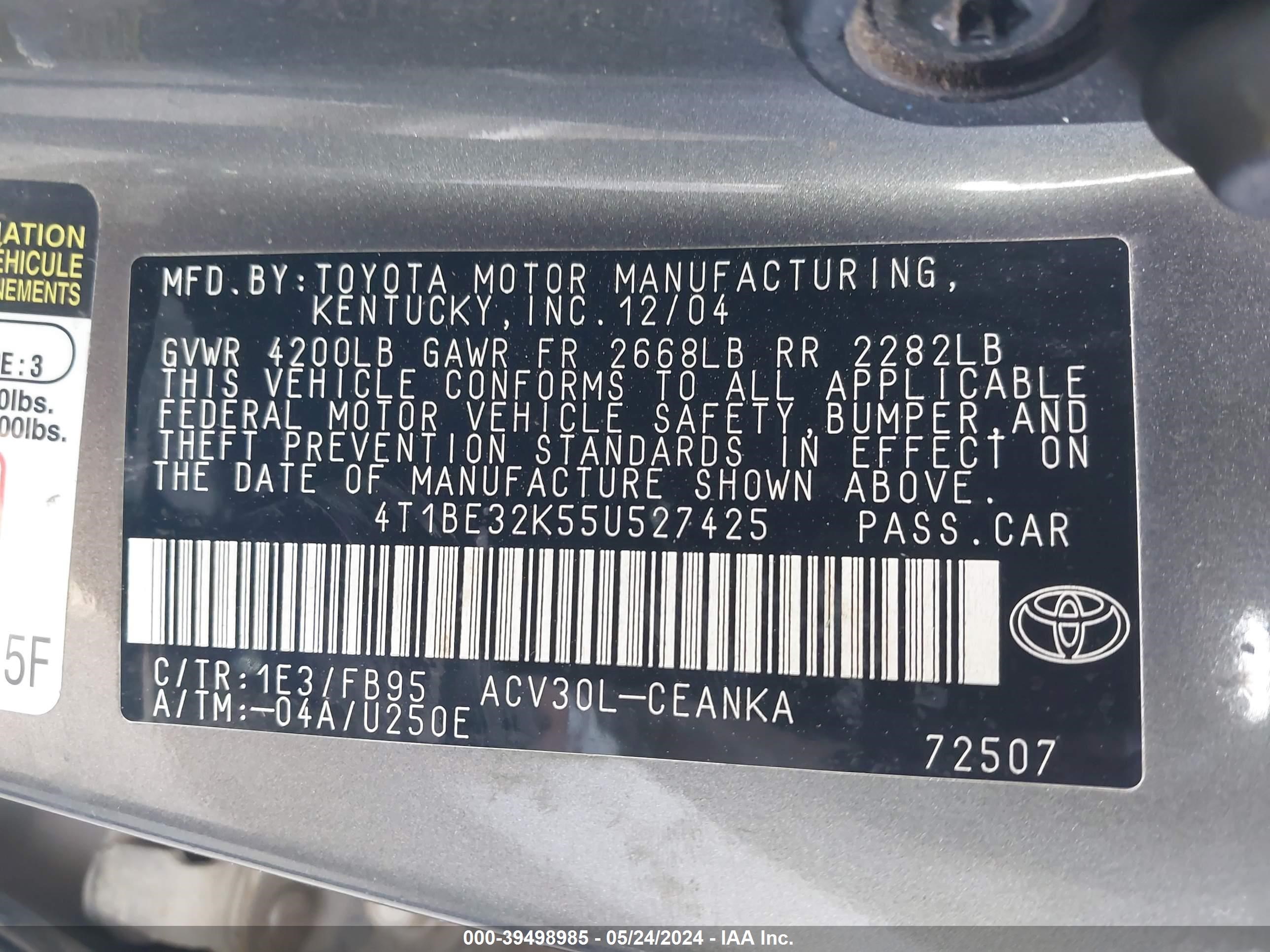 Photo 8 VIN: 4T1BE32K55U527425 - TOYOTA CAMRY 