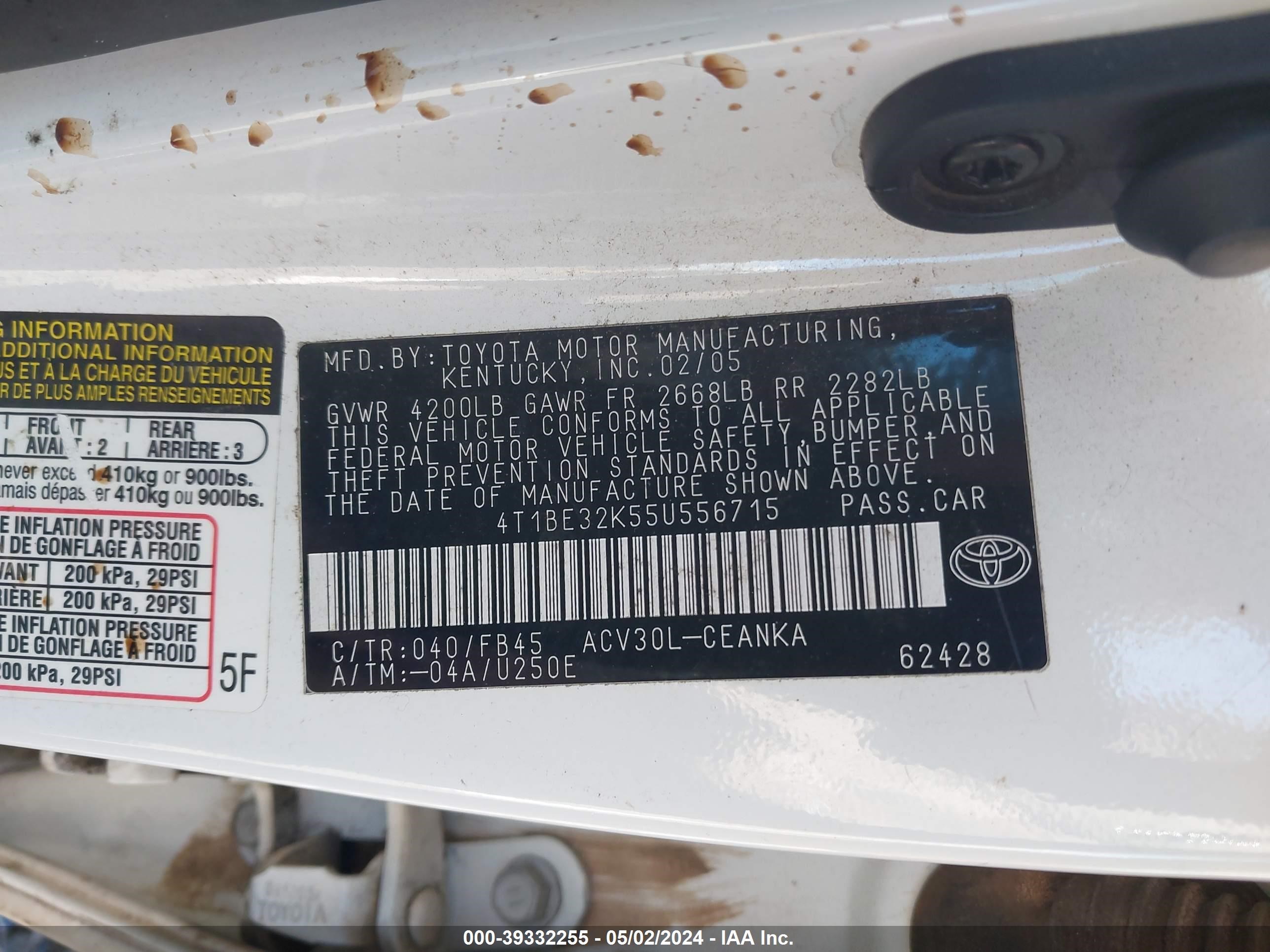 Photo 8 VIN: 4T1BE32K55U556715 - TOYOTA CAMRY 