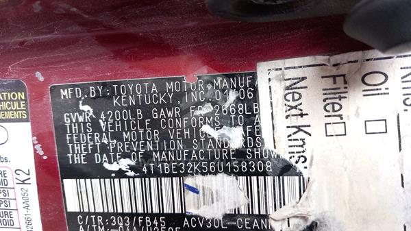 Photo 1 VIN: 4T1BE32K56U158308 - TOYOTA CAMRY 