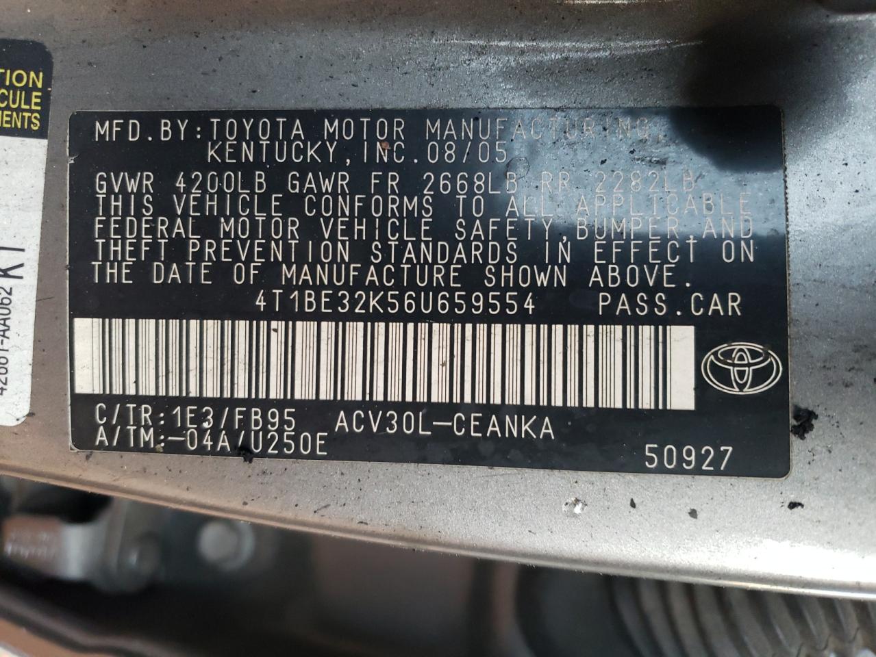 Photo 11 VIN: 4T1BE32K56U659554 - TOYOTA CAMRY 