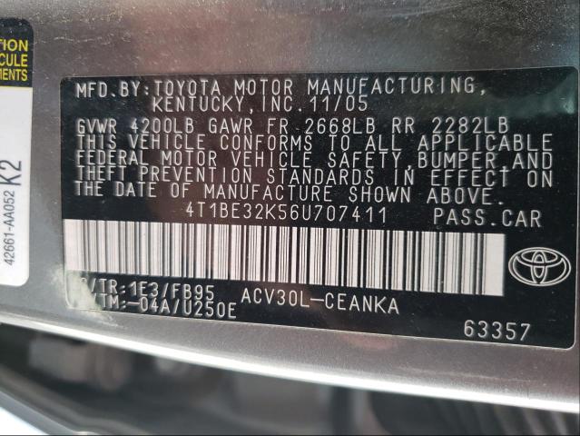 Photo 9 VIN: 4T1BE32K56U707411 - TOYOTA CAMRY LE 