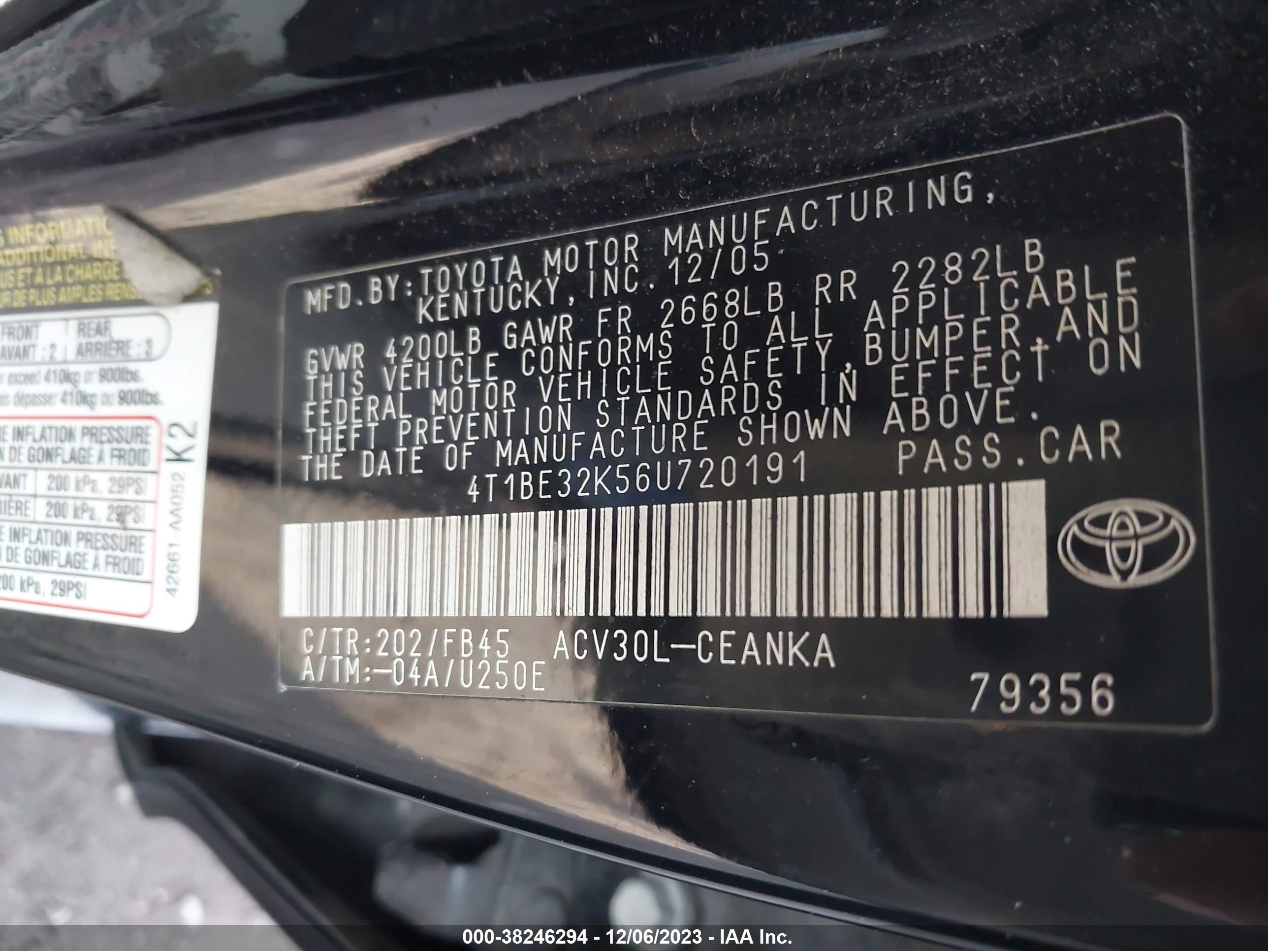 Photo 8 VIN: 4T1BE32K56U720191 - TOYOTA CAMRY 