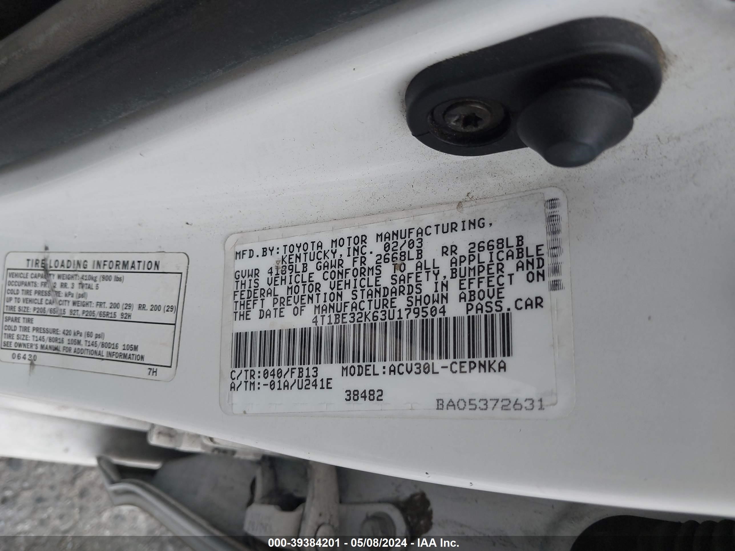 Photo 8 VIN: 4T1BE32K63U179504 - TOYOTA CAMRY 