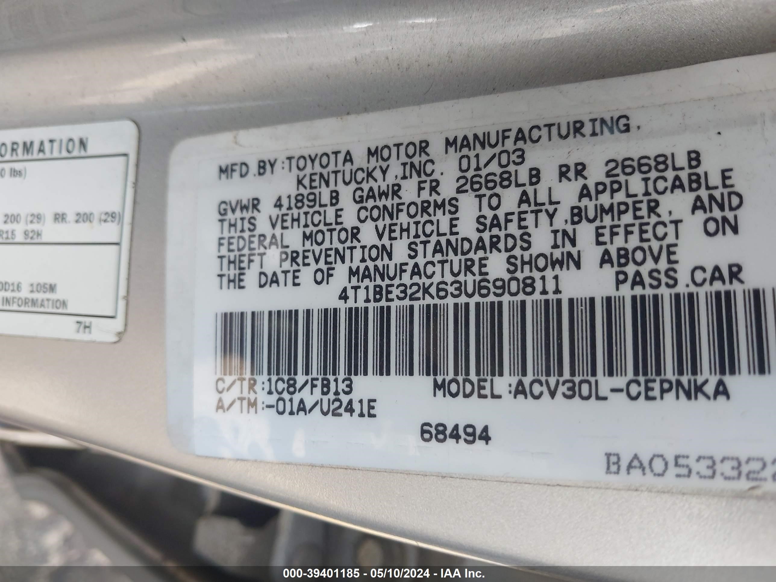 Photo 8 VIN: 4T1BE32K63U690811 - TOYOTA CAMRY 