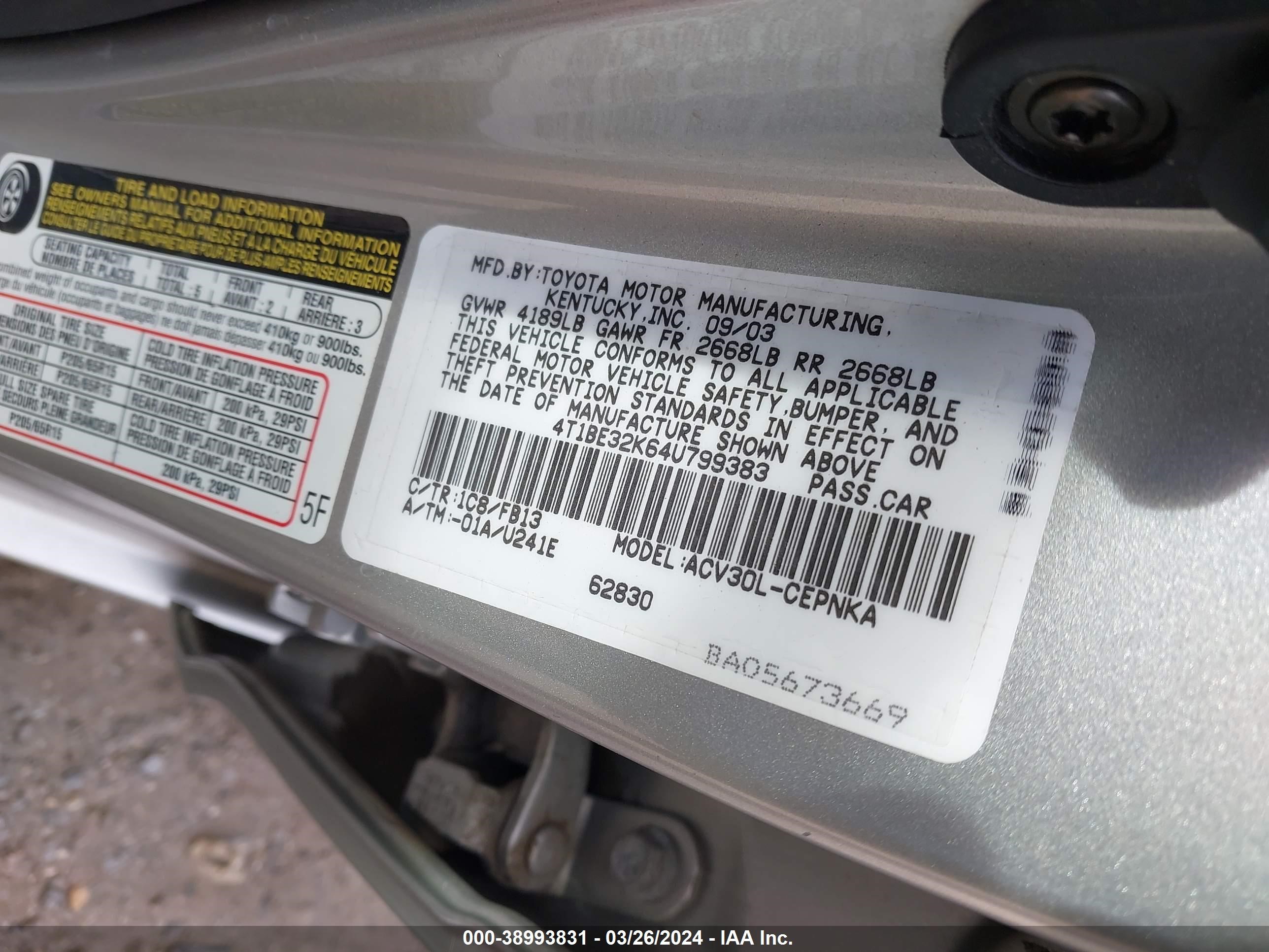 Photo 8 VIN: 4T1BE32K64U799383 - TOYOTA CAMRY 