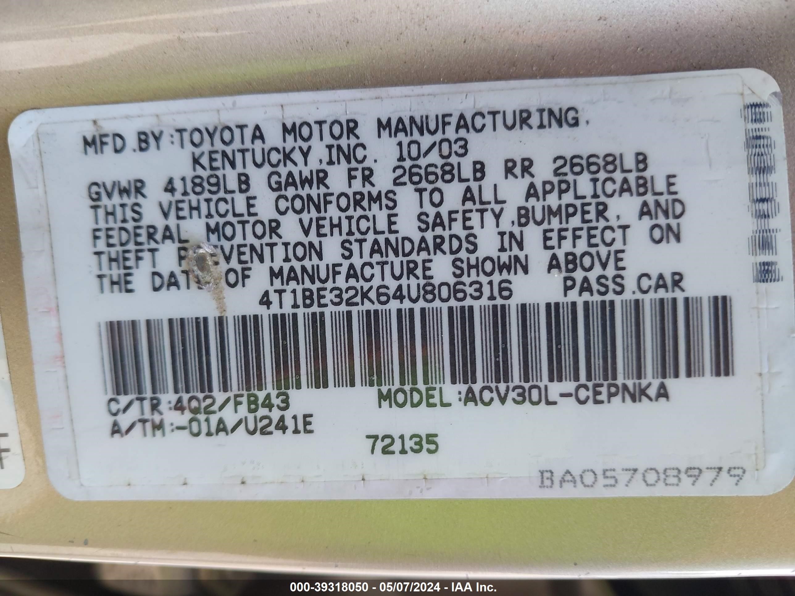 Photo 8 VIN: 4T1BE32K64U806316 - TOYOTA CAMRY 